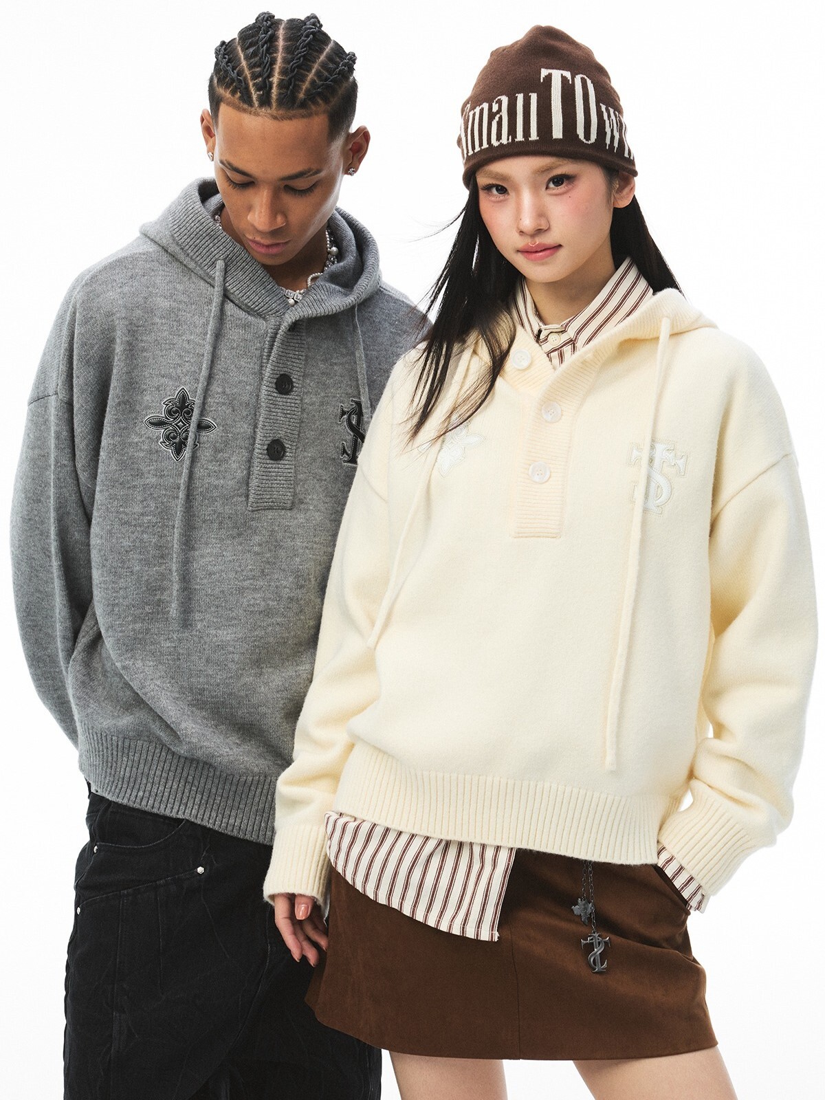 STK SmallTownKid 西蘭卡普貼皮 鈕扣抽繩 針織帽T