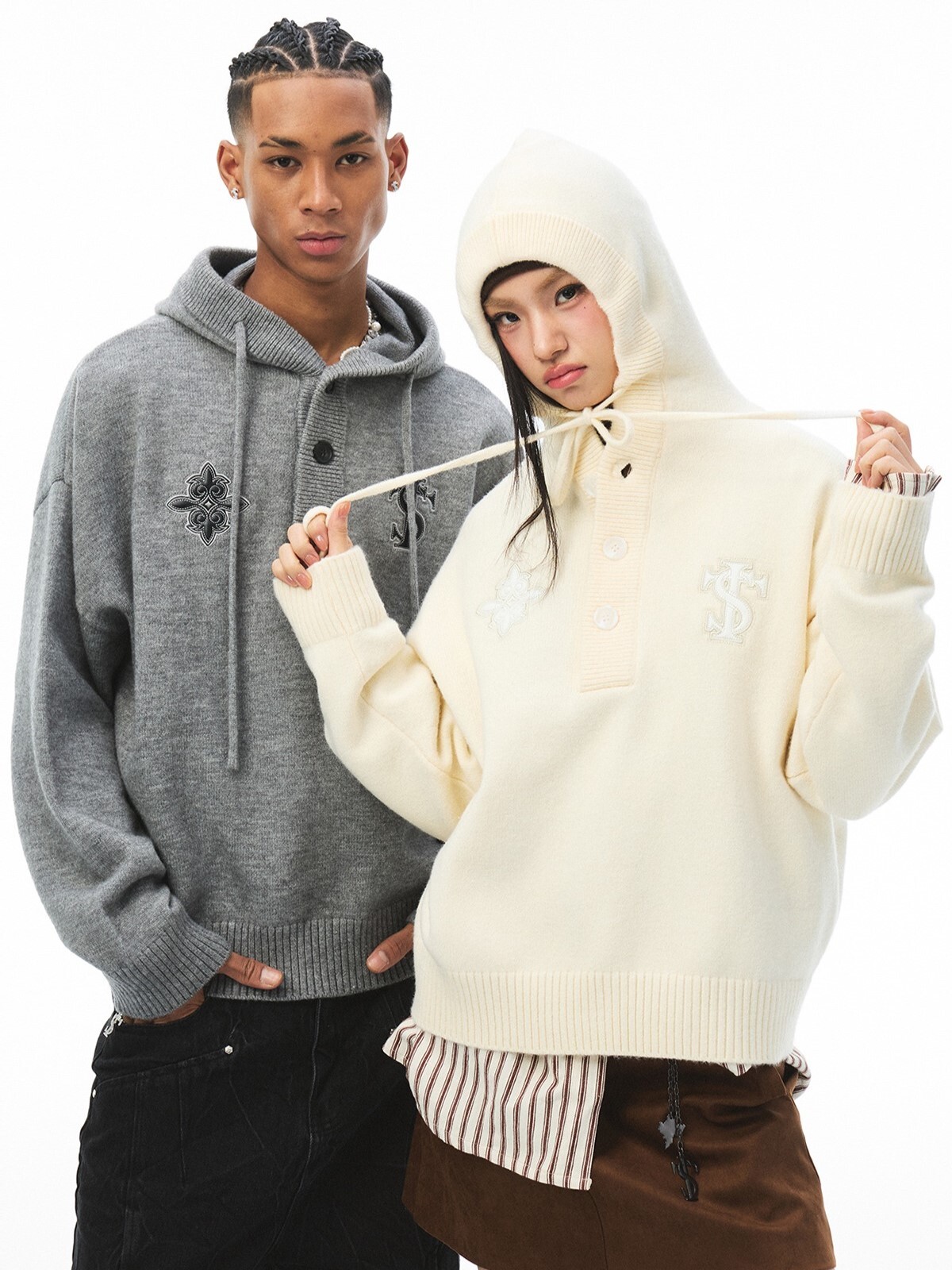 STK SmallTownKid 西蘭卡普貼皮 鈕扣抽繩 針織帽T