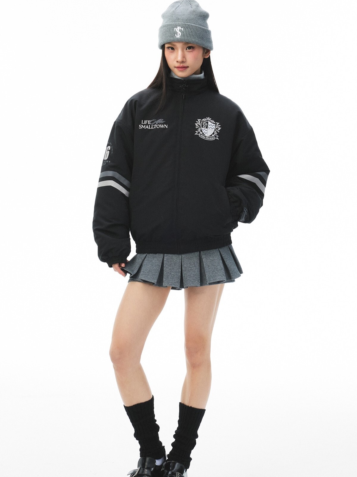 STK SmallTownKid 背後大Logo刺繡貼布 賽車徽章拼接 撞色條紋 外套