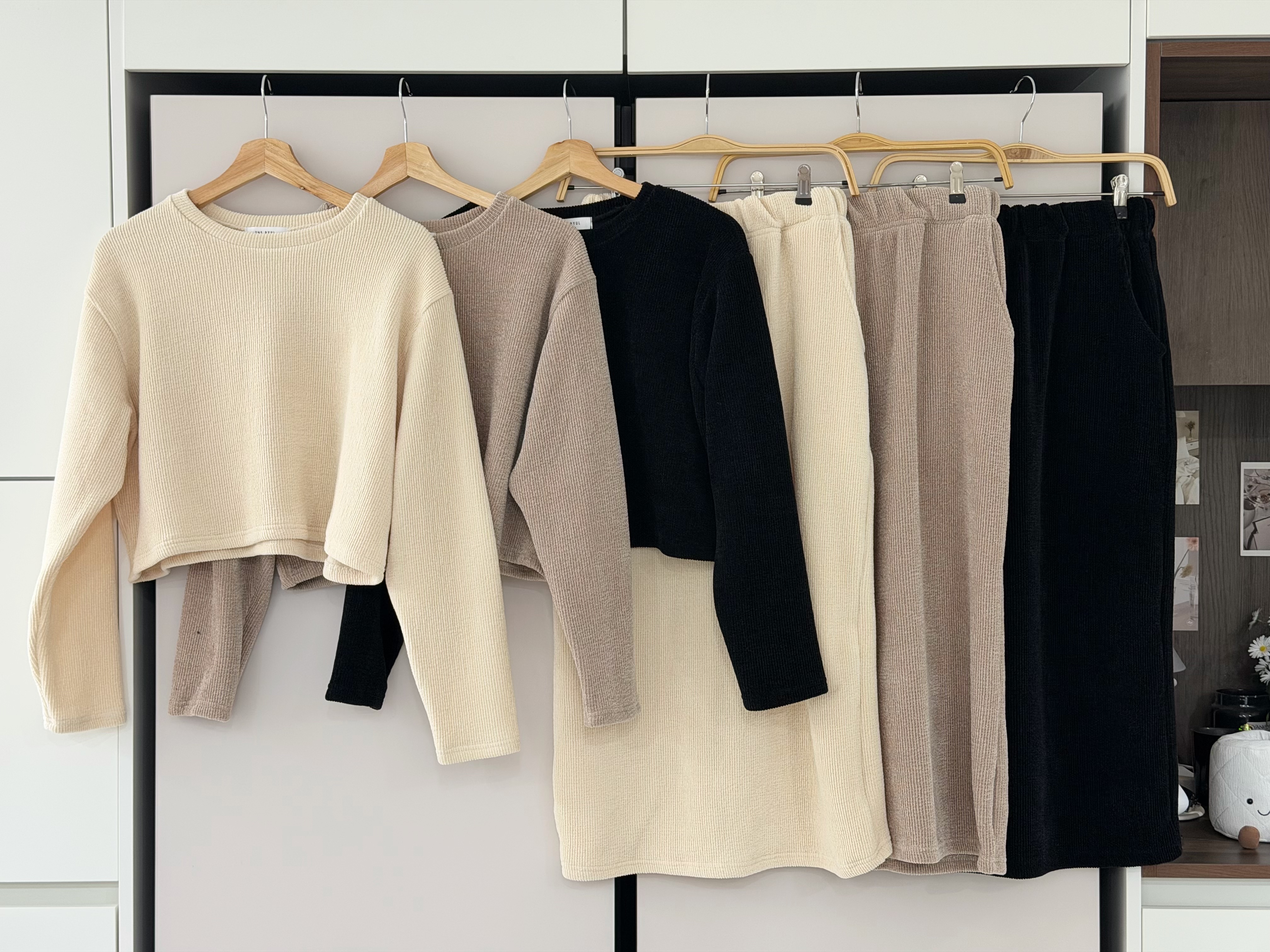 KR406 直紋毛巾料短TOP+長裙SET-3色