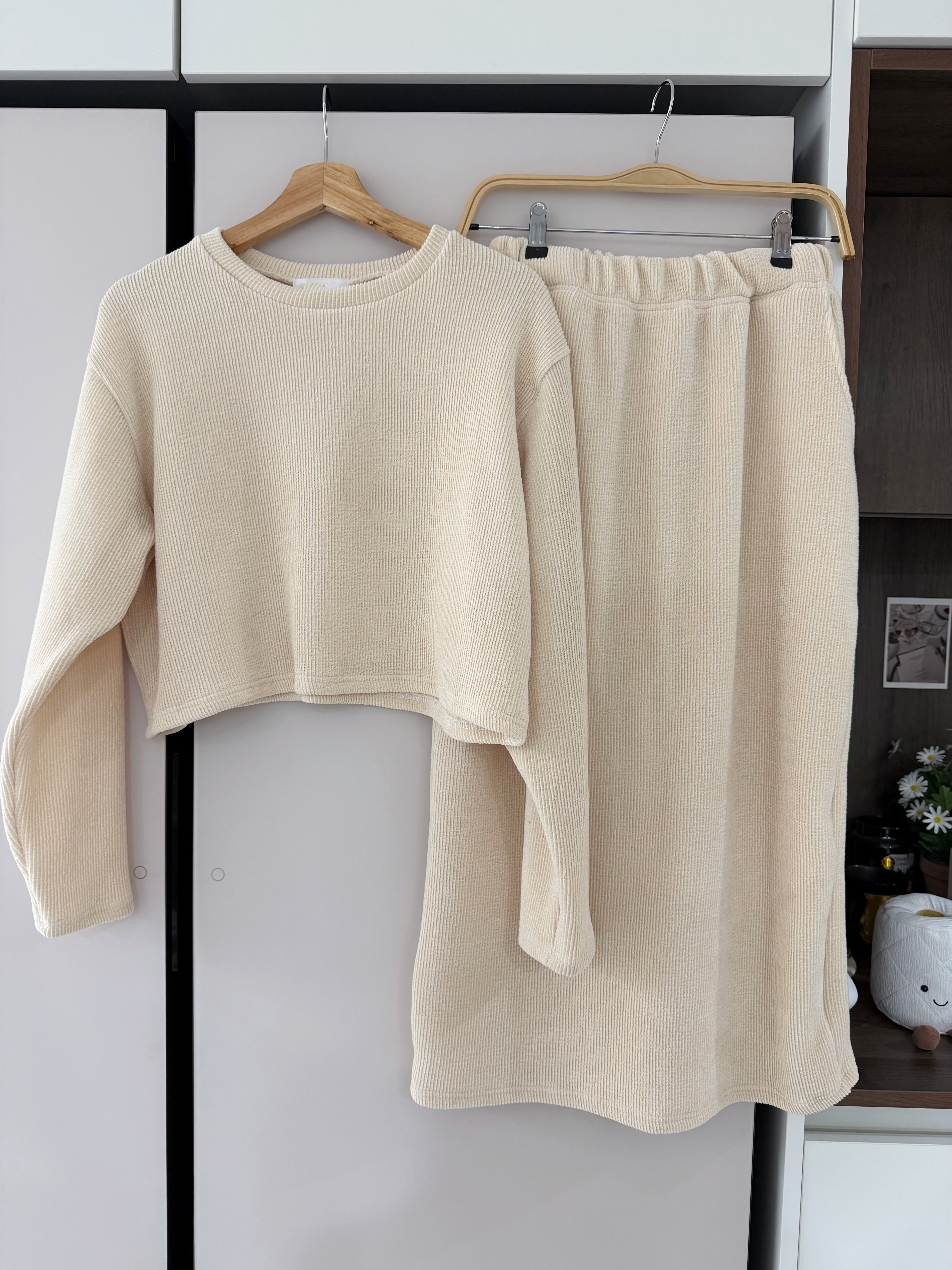 KR406 直紋毛巾料短TOP+長裙SET-3色