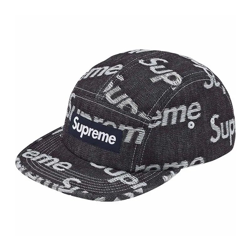 2025AW SUPREME Jacquard Logos Denim Camp Cap 滿版 LOGO 丹寧 五分割帽 帽子 現貨