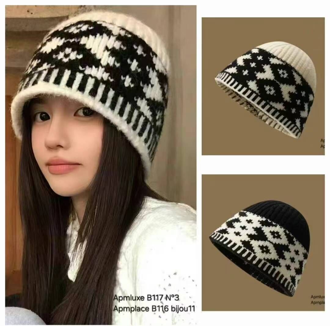 BN5321 菱形紋豆豆帽