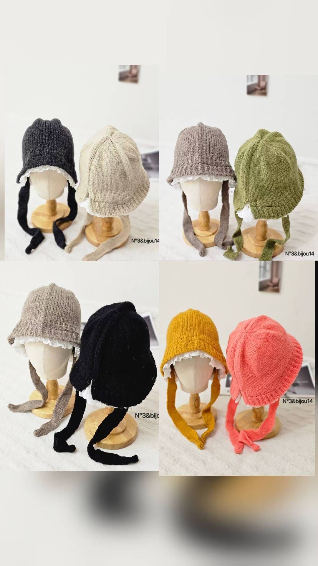 BN5322 針織冷帽拼蕾絲