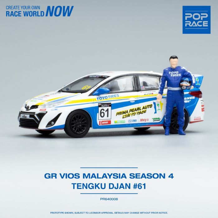 POP RACE 1/64 Die-cast Car GR VIOS MALAYSIA SEASON 4 TENGKU DJAN 61 (w/ Figure)