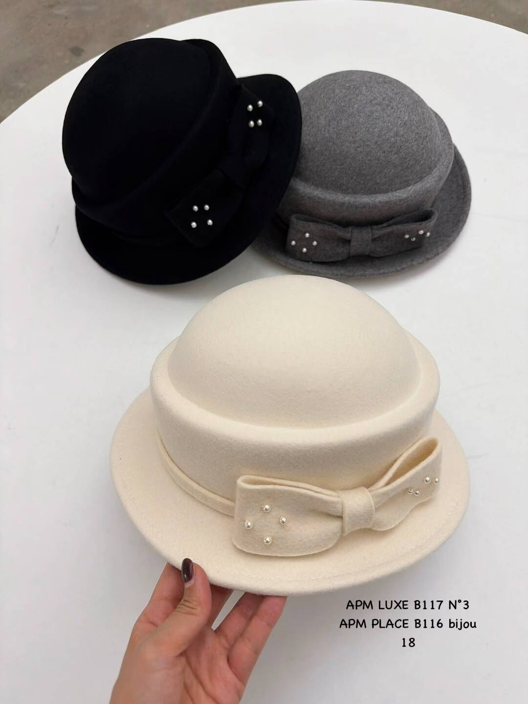 BN5328 名媛珍珠蝴蝶結帽