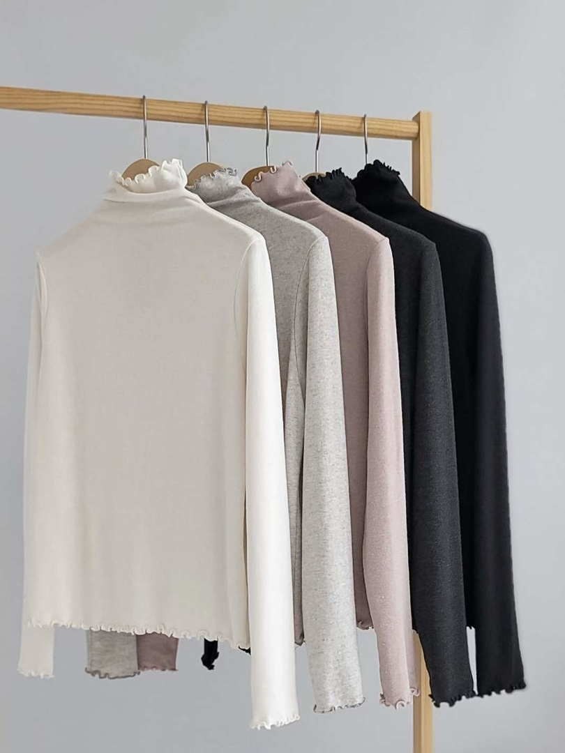 柔軟彈性・木耳邊氣質高領內搭