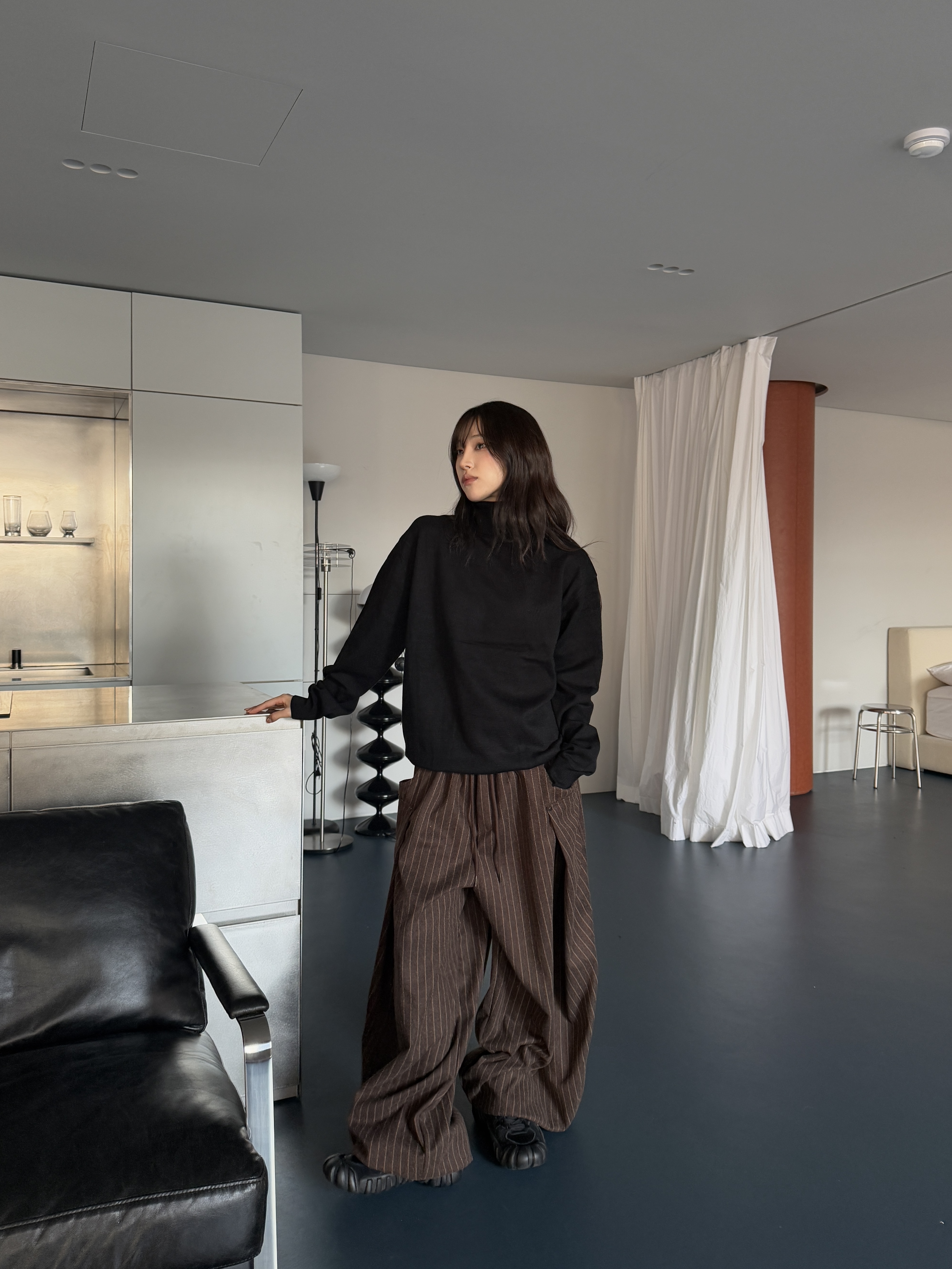 條紋造型 鬆緊氣球寬褲