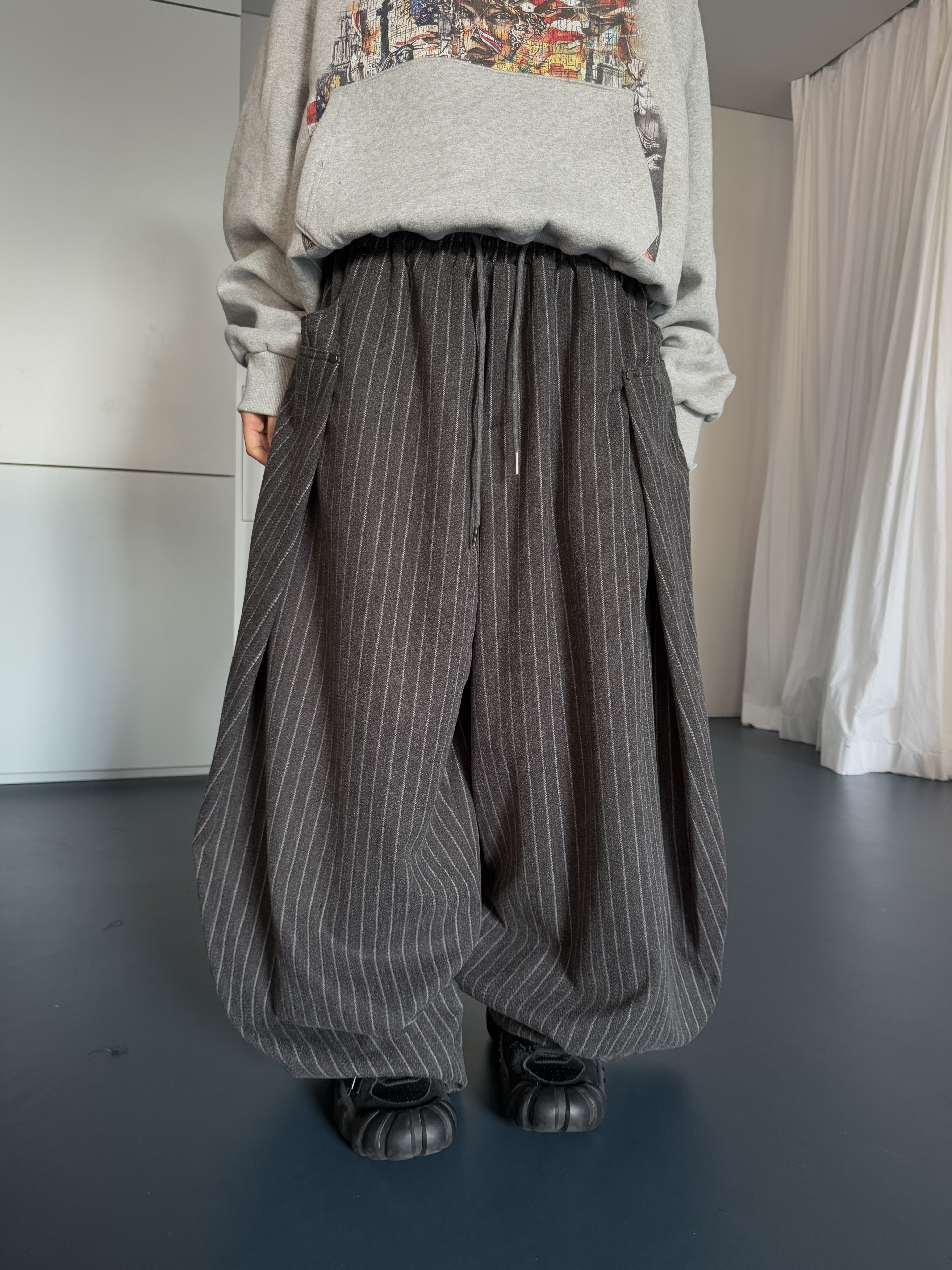 條紋造型 鬆緊氣球寬褲