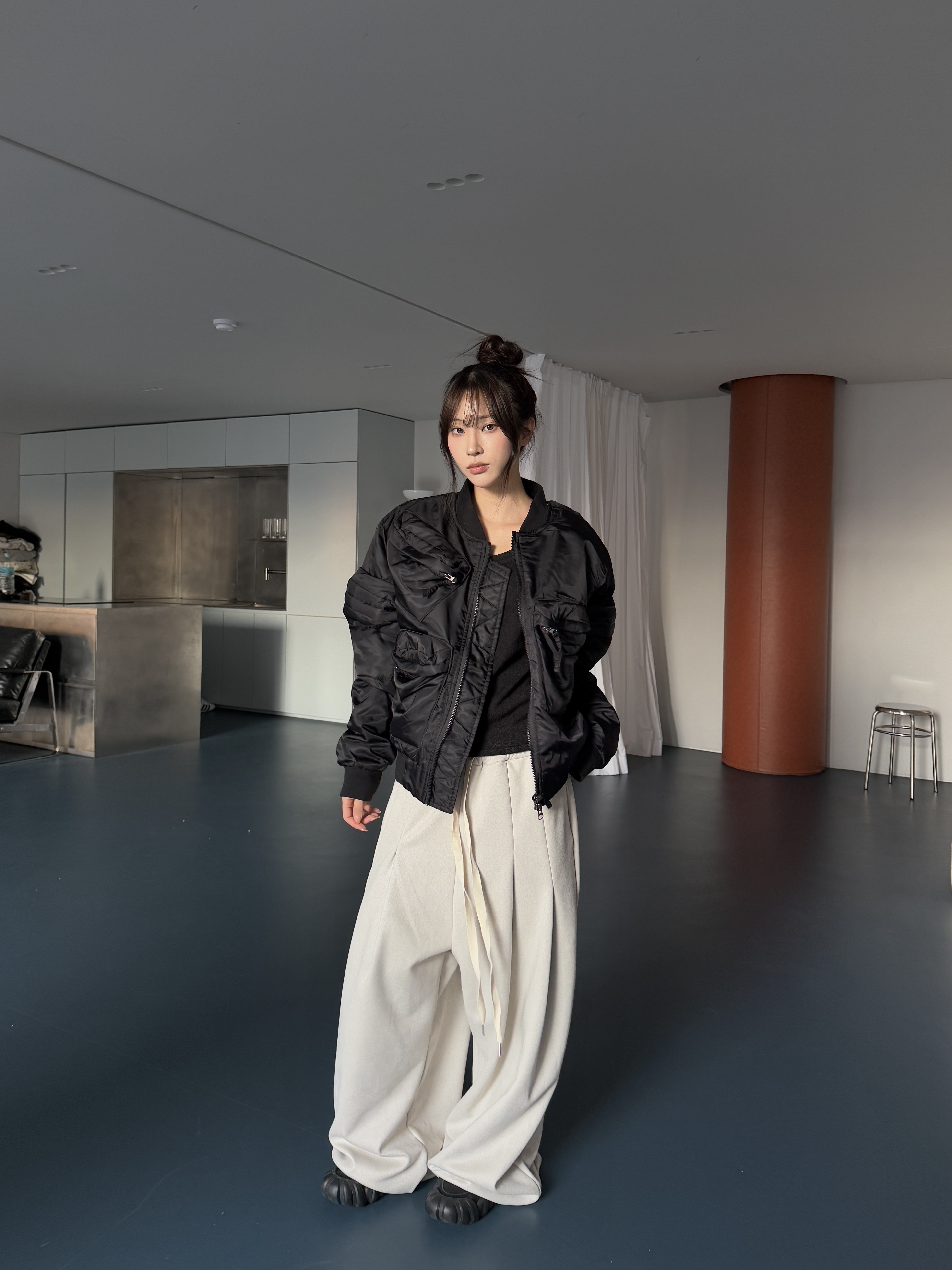 麂皮絨 極簡主義 立體寬鬆長褲