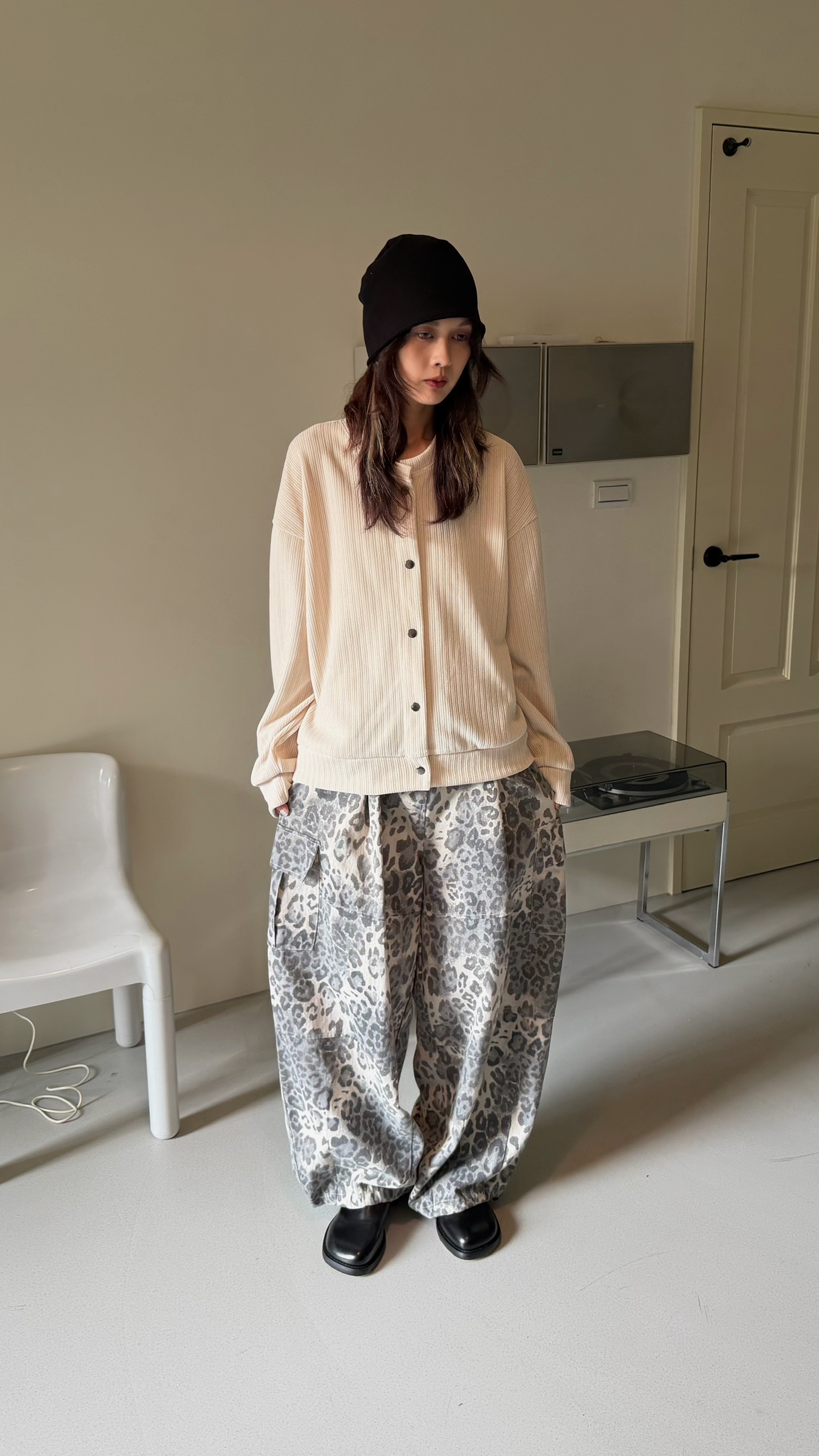 重磅口袋豹紋褲