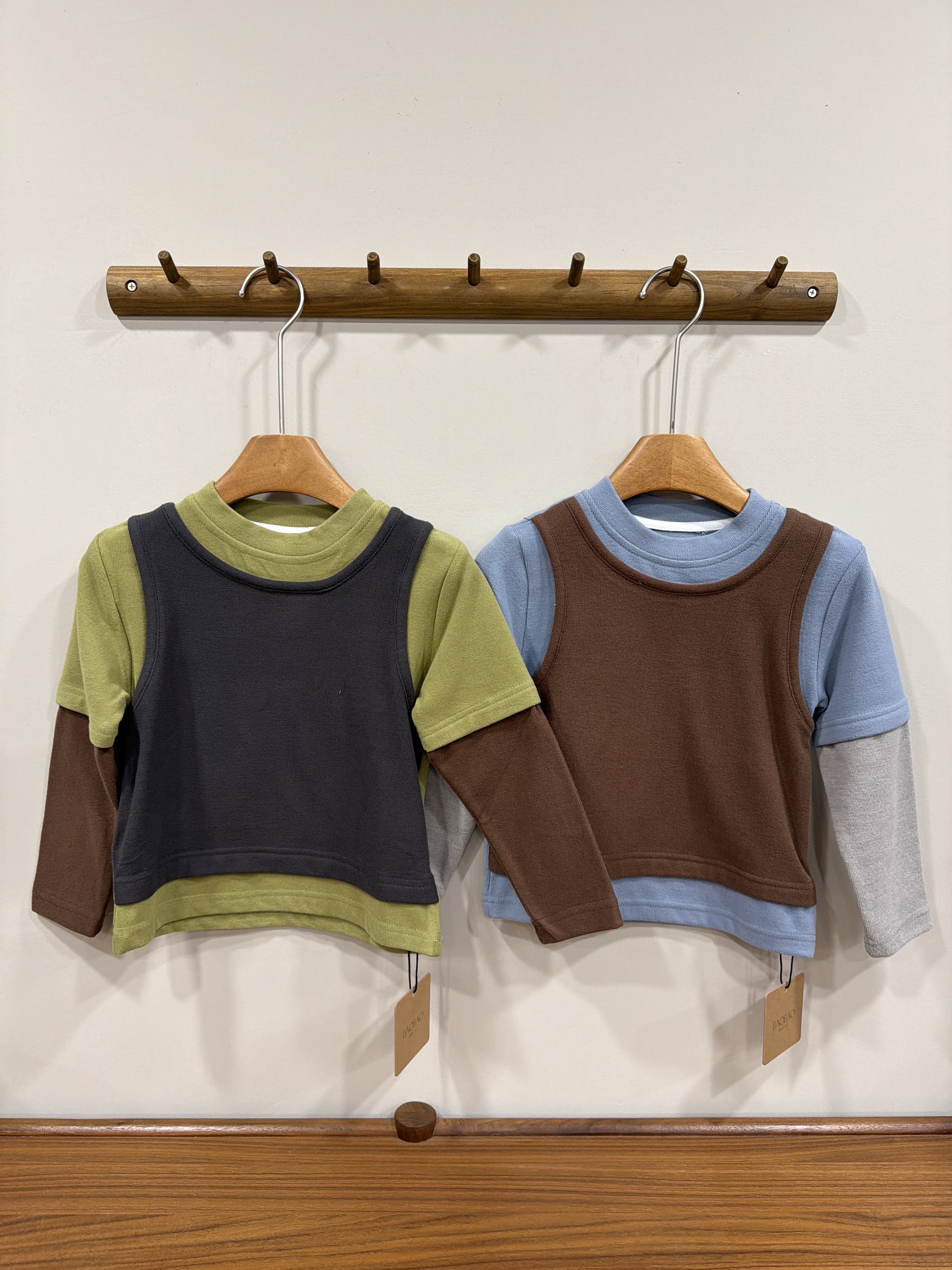 A03669拼色磨毛親膚假兩件上衣