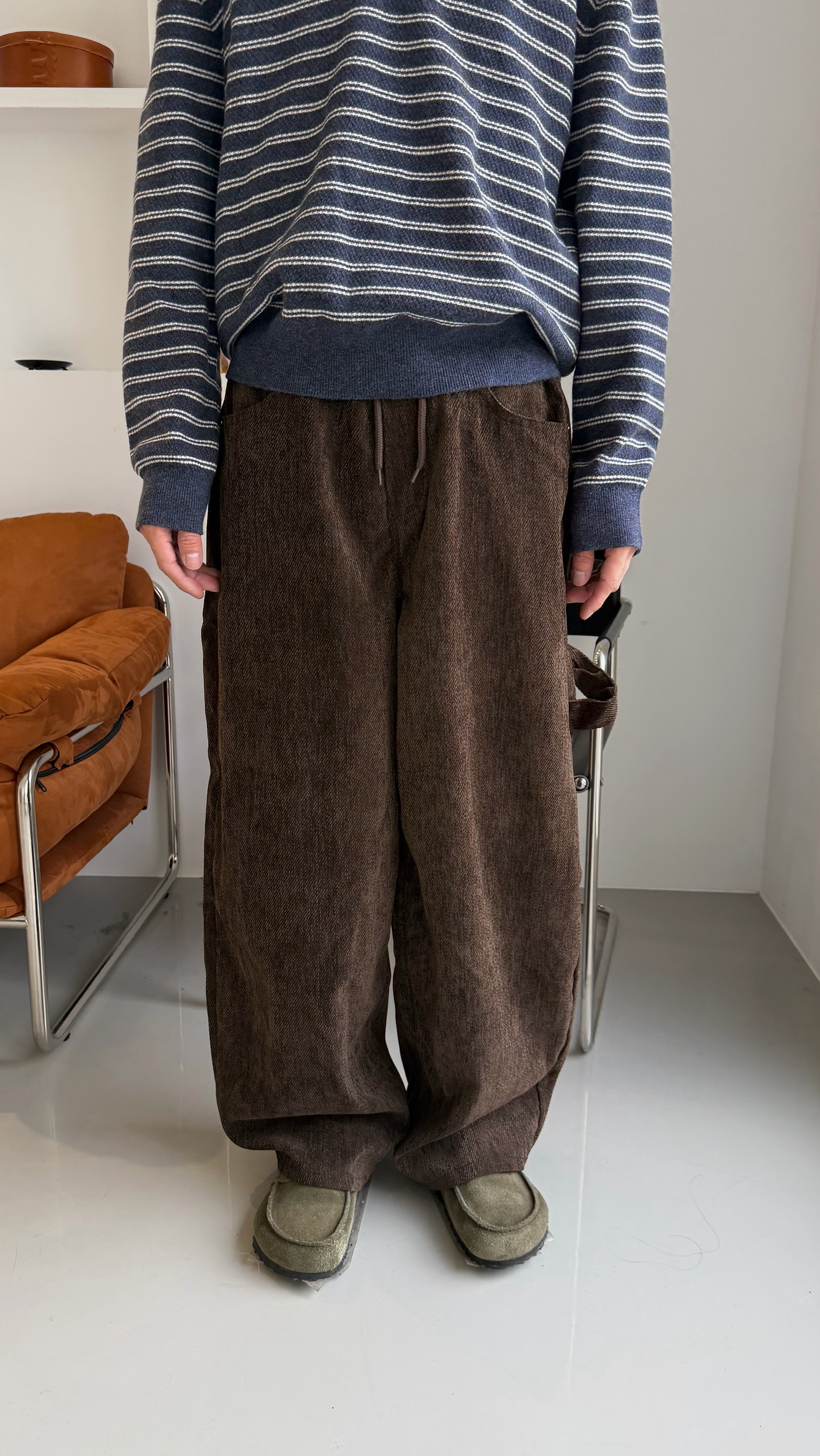 光澤絨面休閒褲