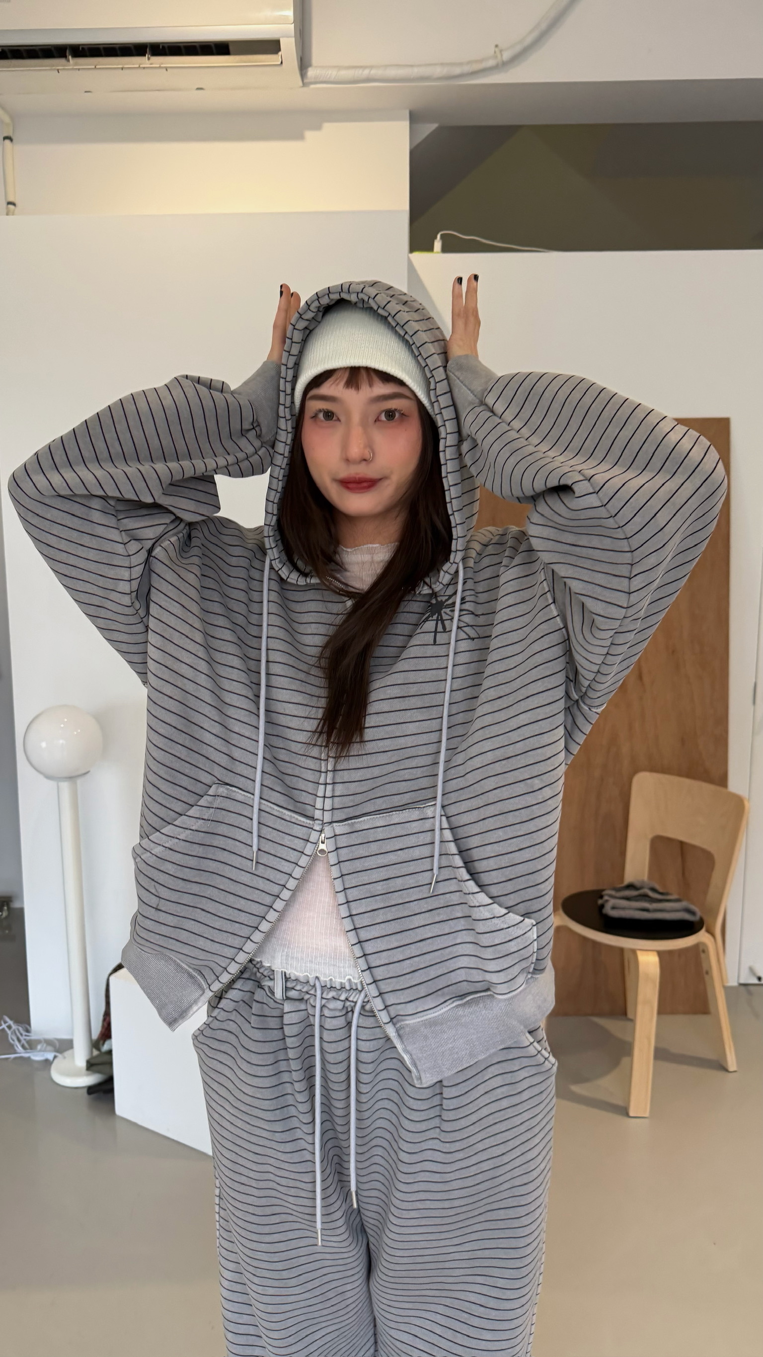 橫紋厚磅連帽外套