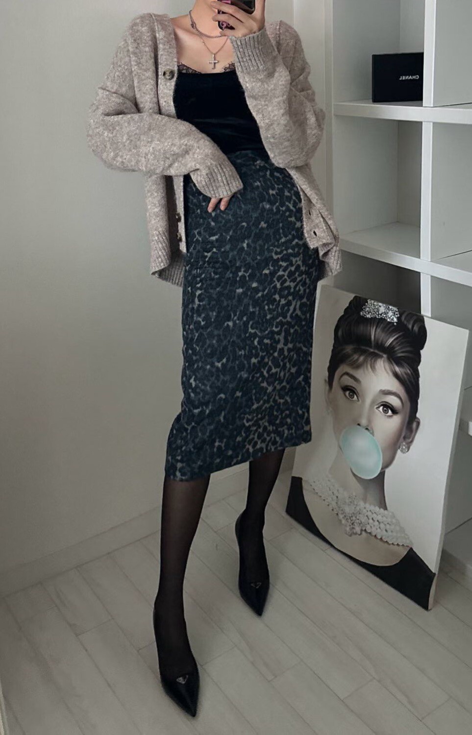 豹紋羊毛海包裙