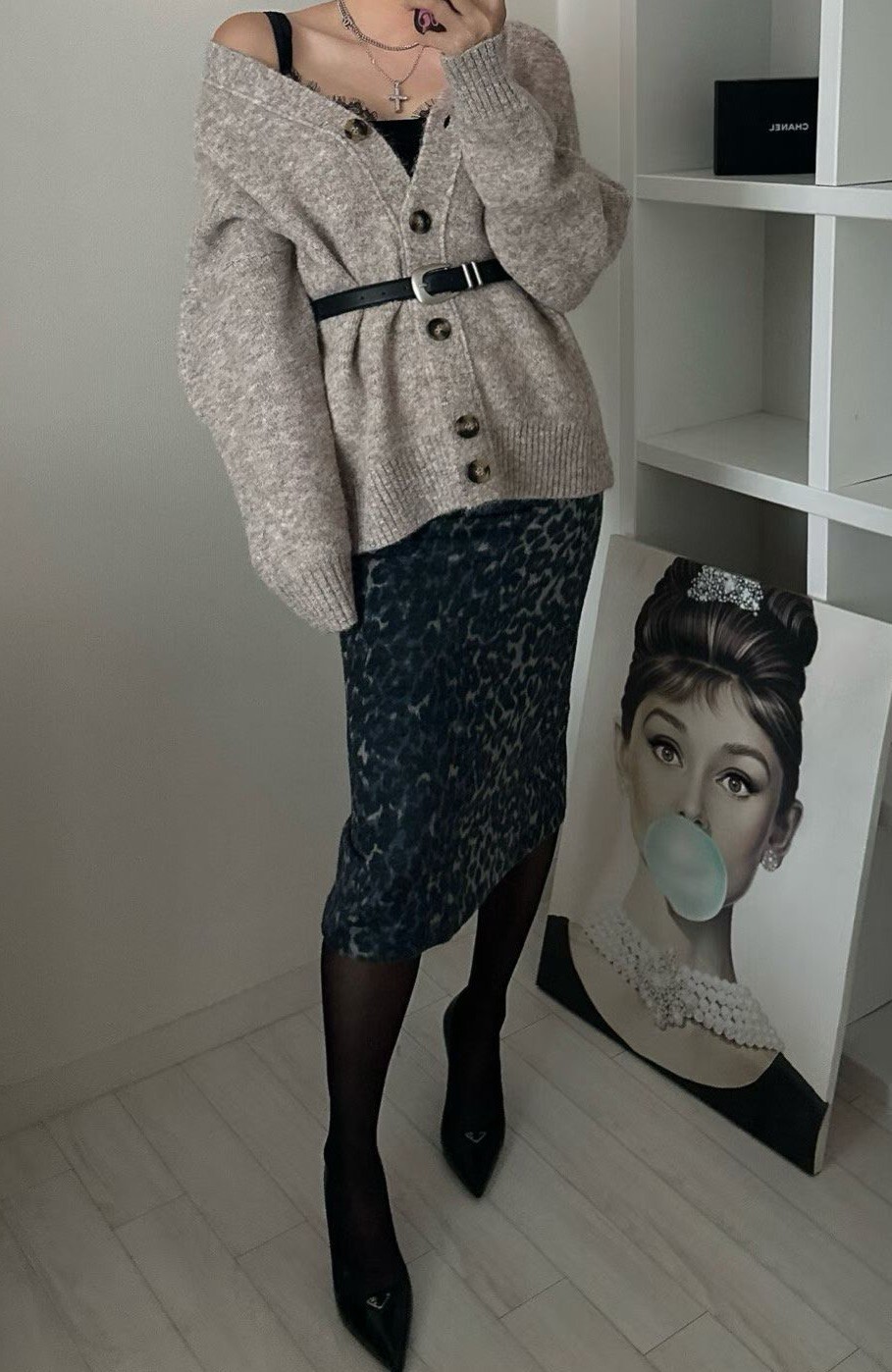 豹紋羊毛海包裙