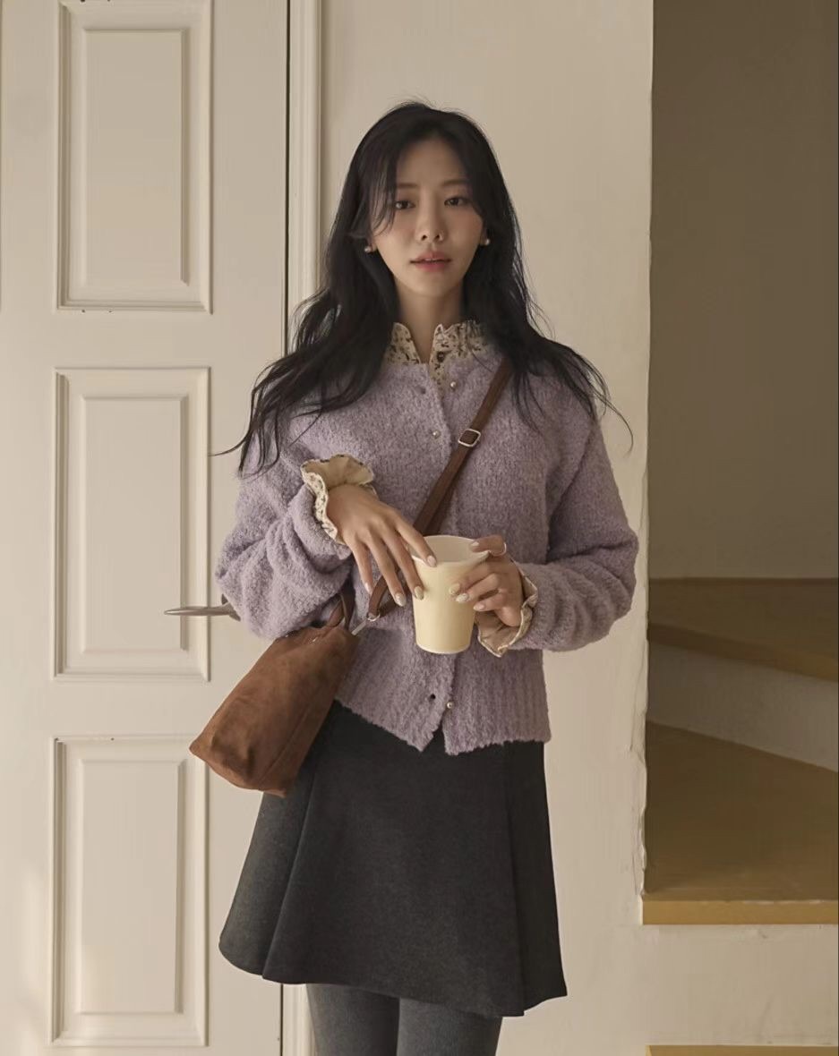 Alpaca wool gold button cardigan