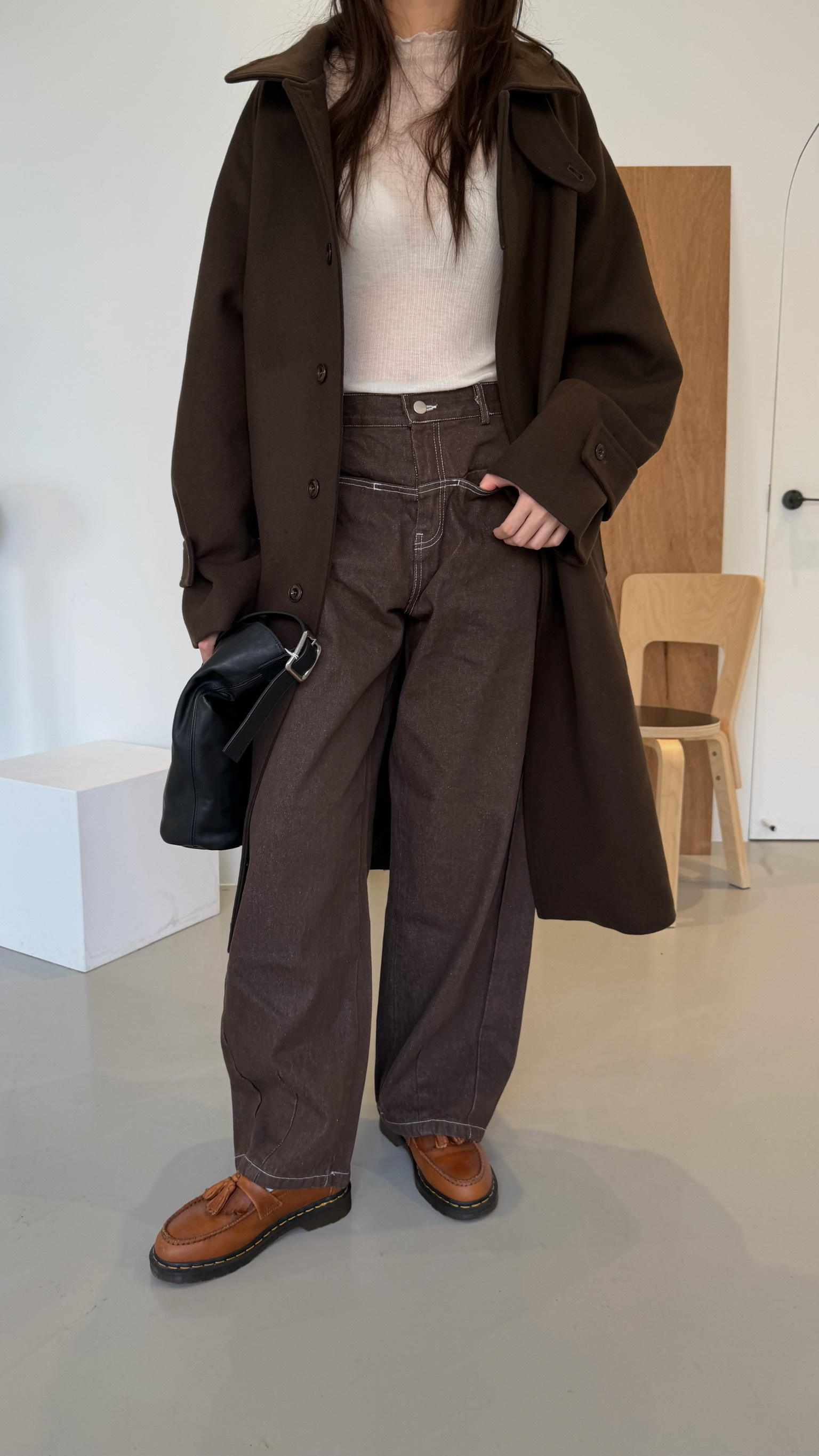 雙層車線單寧褲