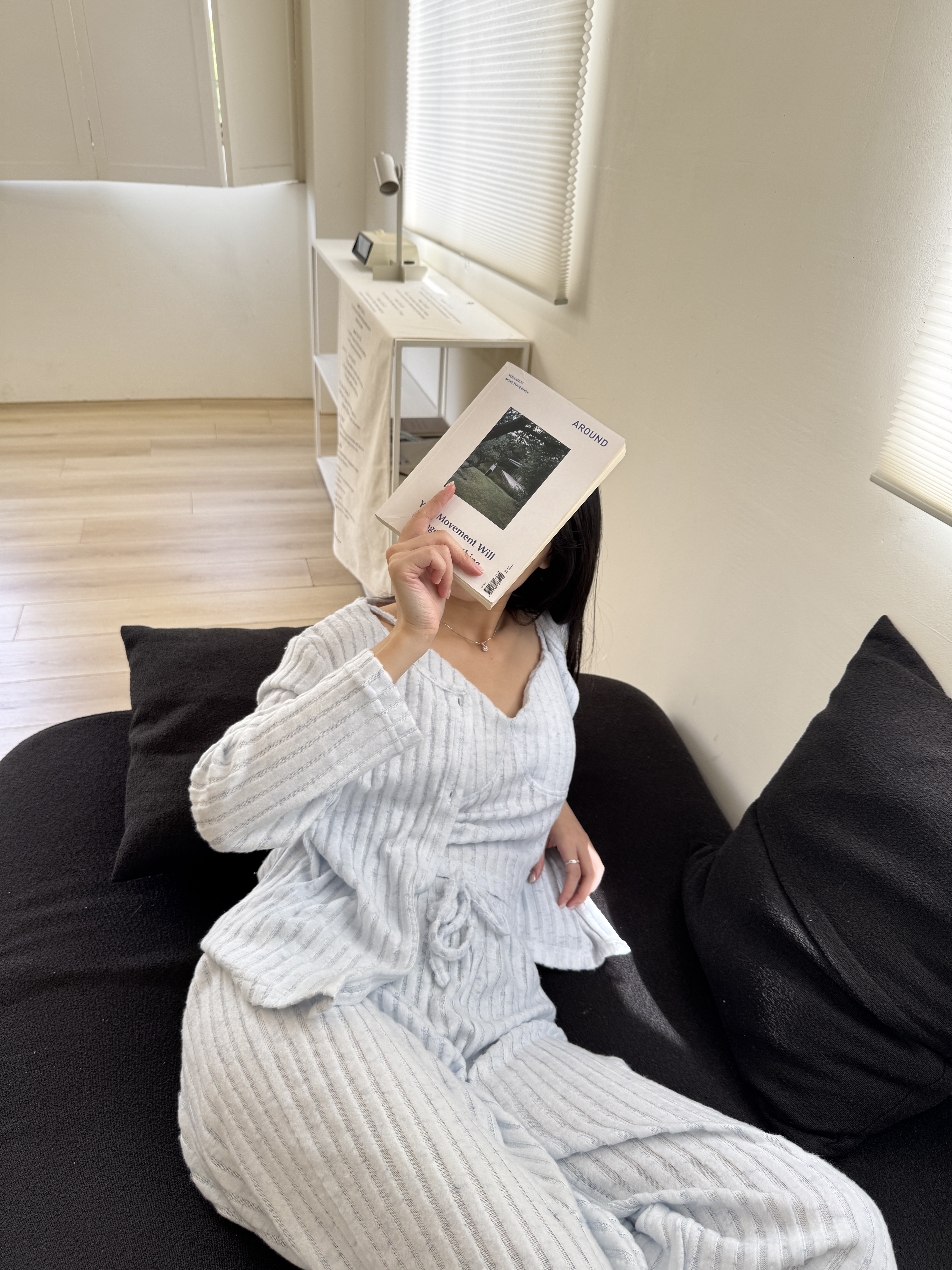 坑條毛毛三件套睡衣