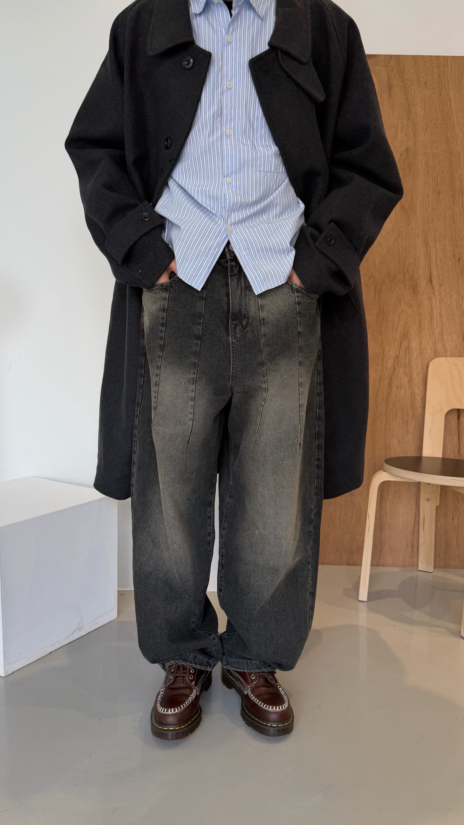 雙車線鬆緊錐形牛仔褲