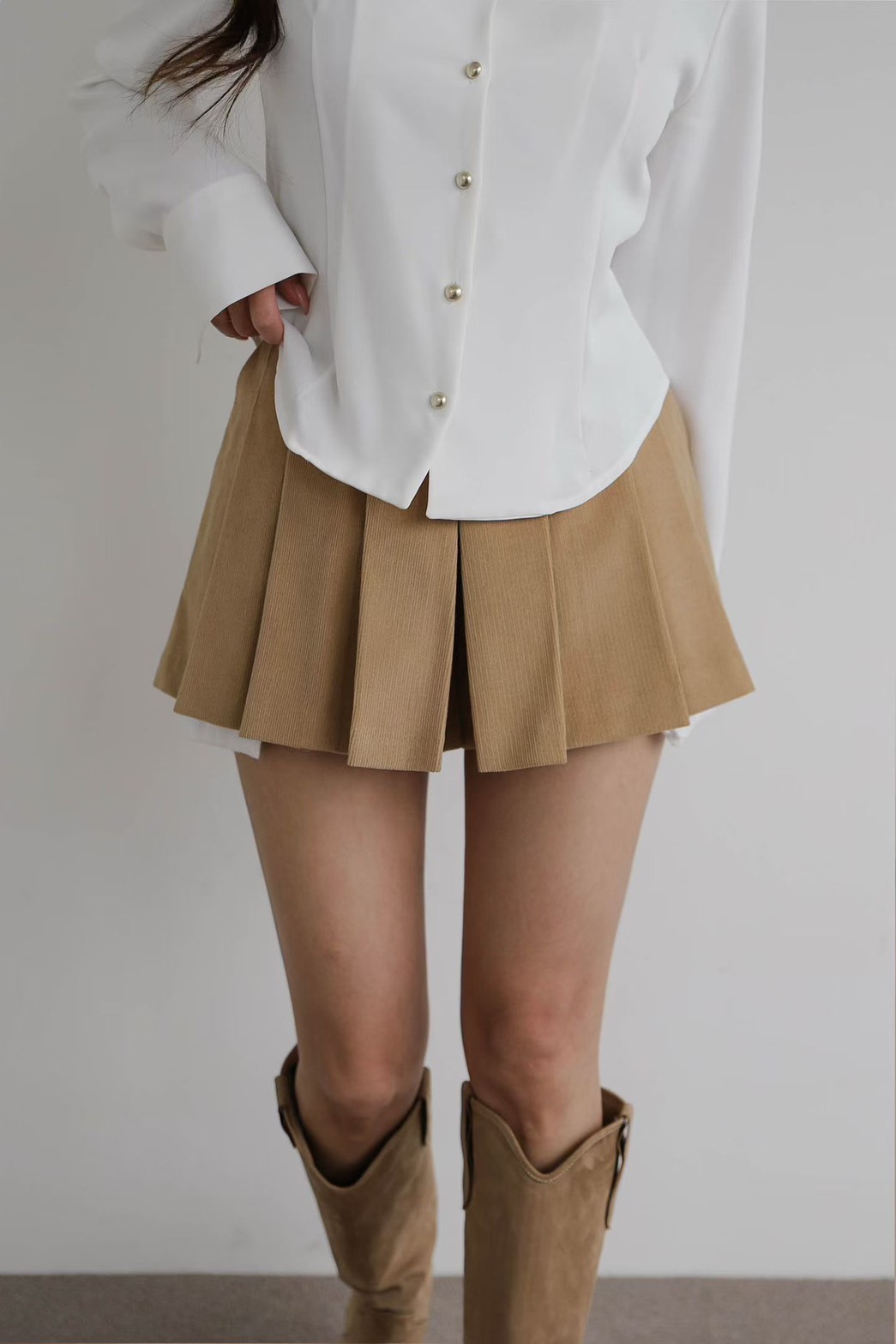 燈芯絨百褶褲裙