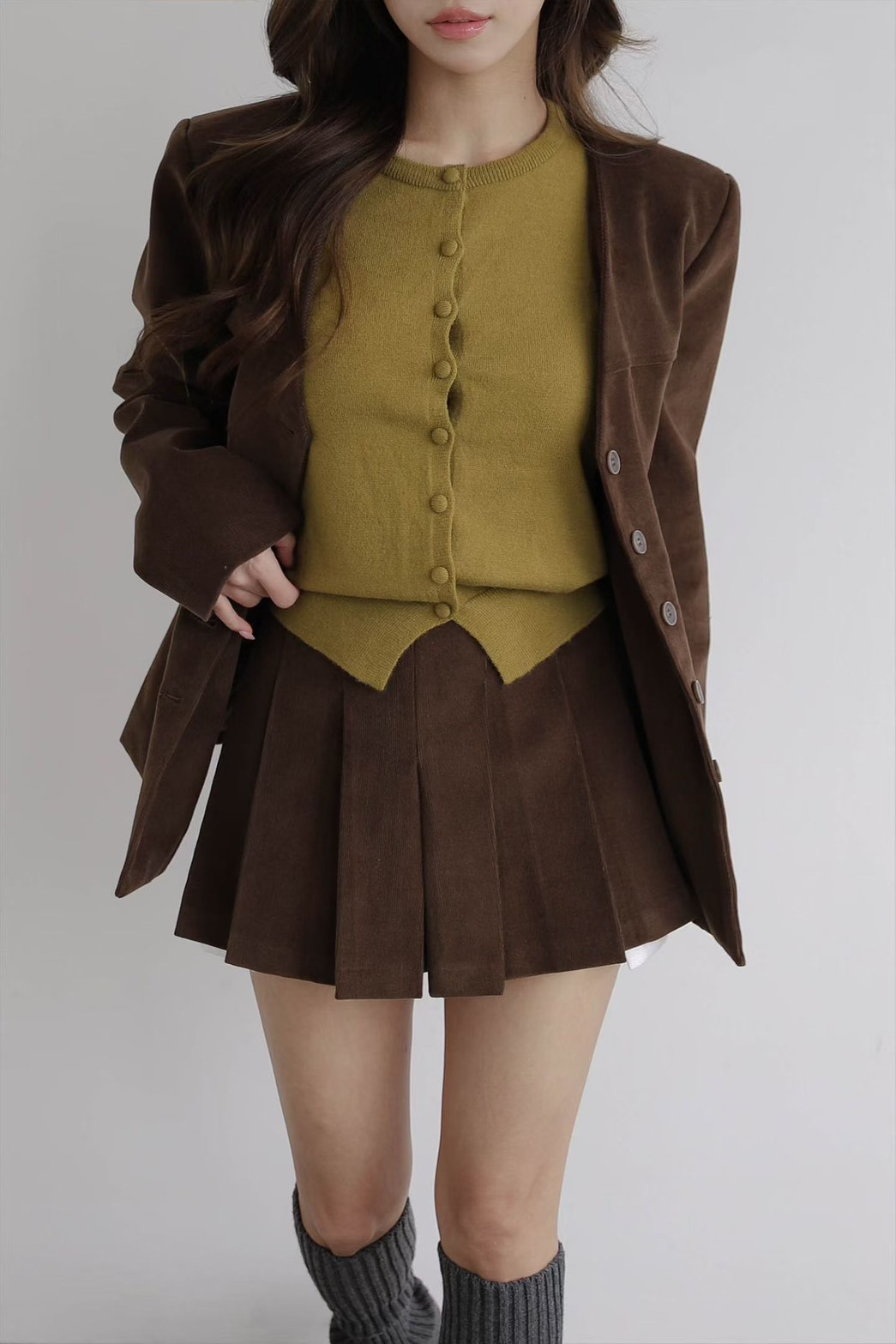 燈芯絨百褶褲裙