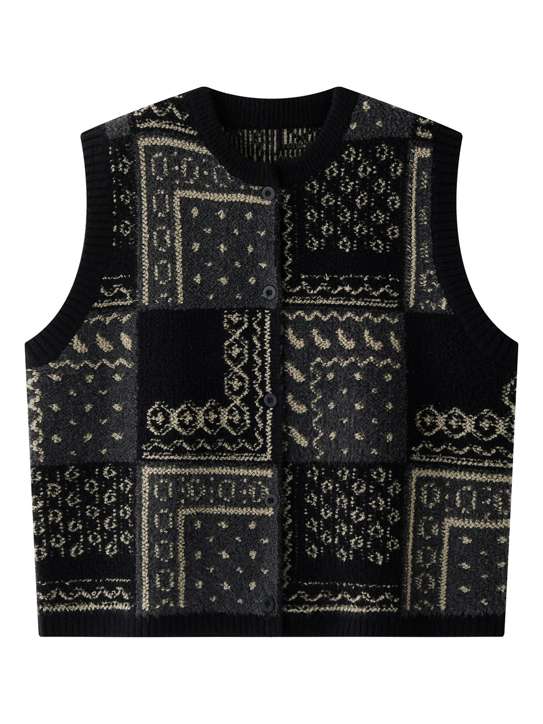 復古拼格羊毛針織背心