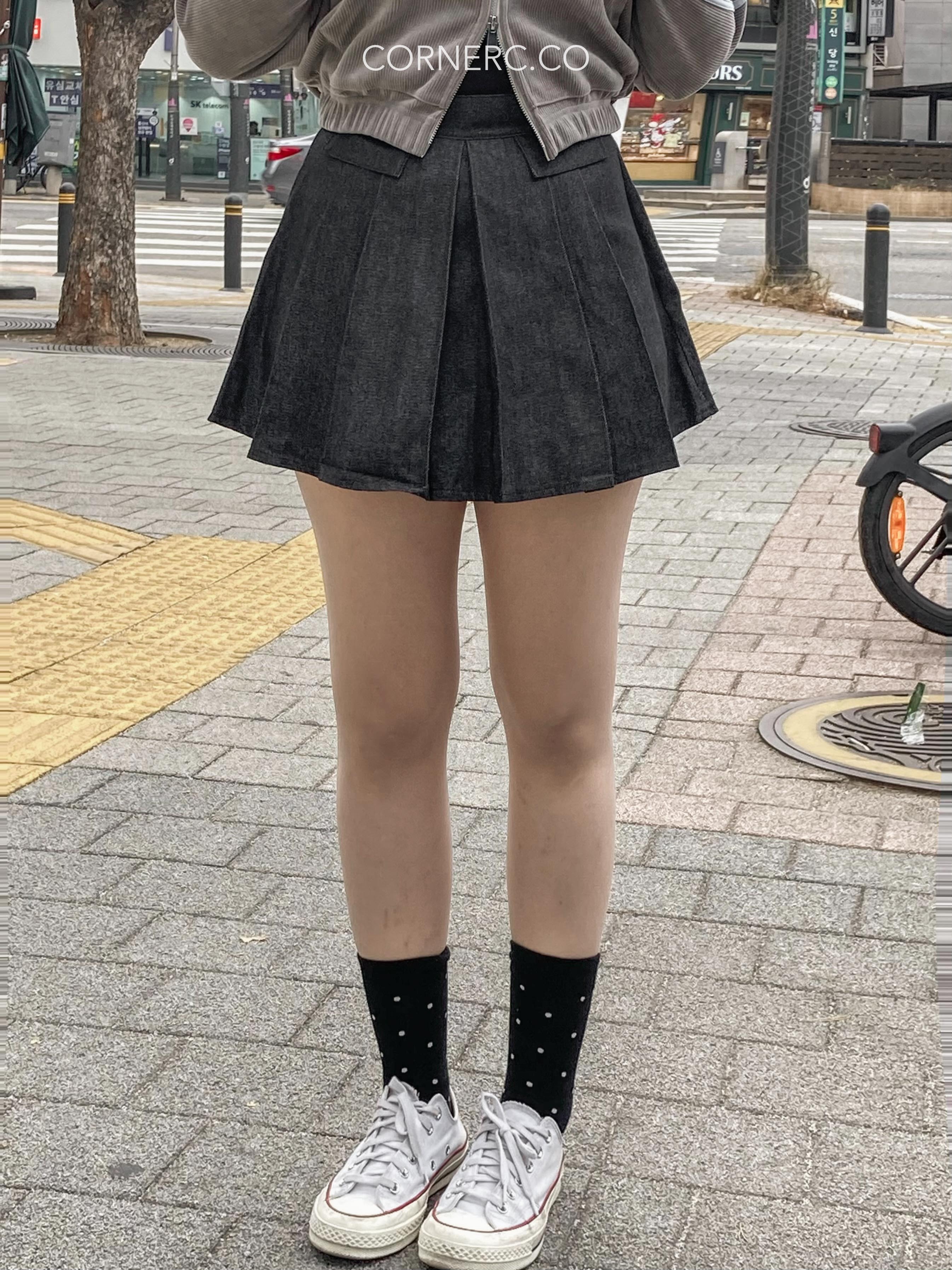 裝飾口袋百褶牛仔短裙〈🇰🇷DAY 3〉