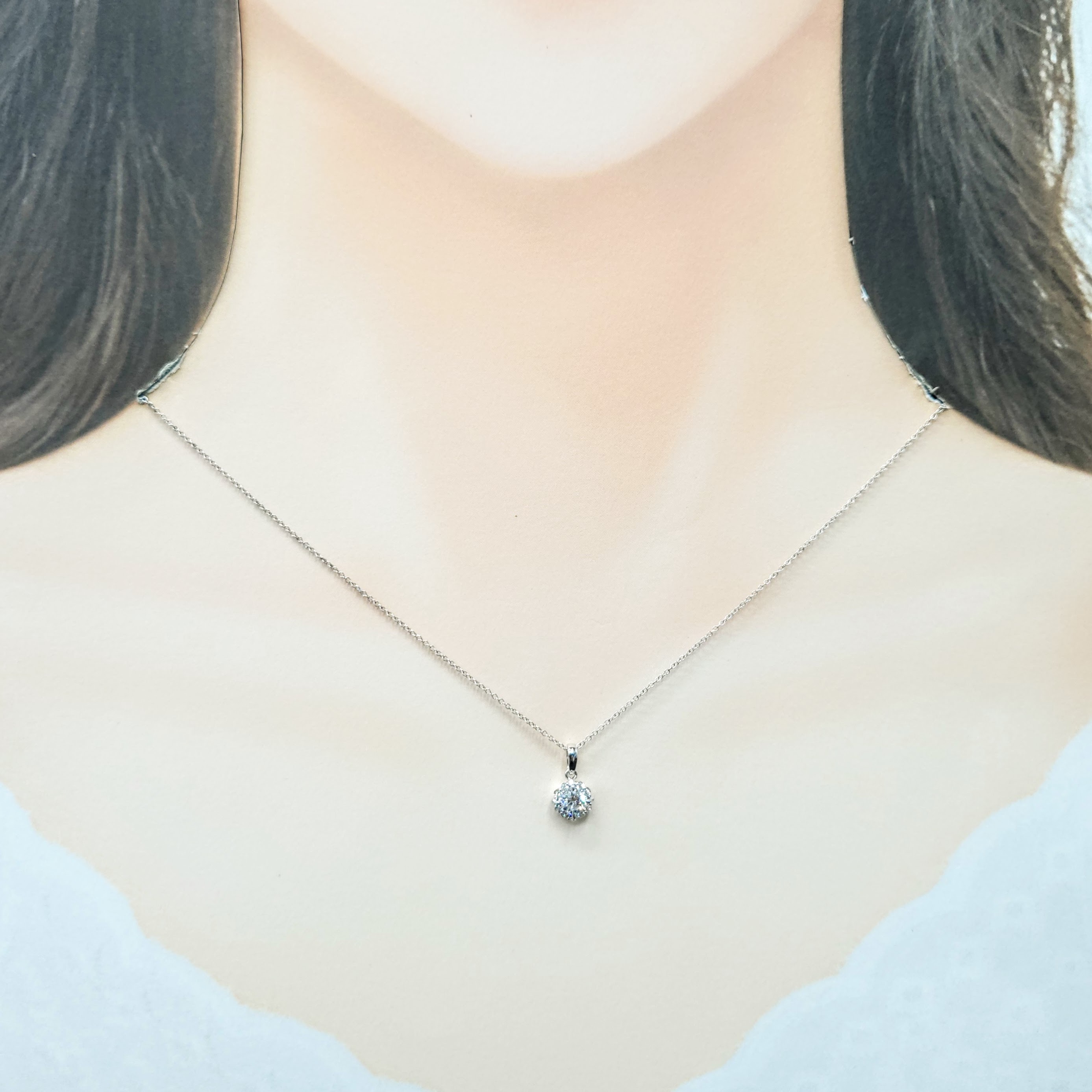 全新18K白金【單粒31份鑽石】配小鑽共36份鑽石吊墜