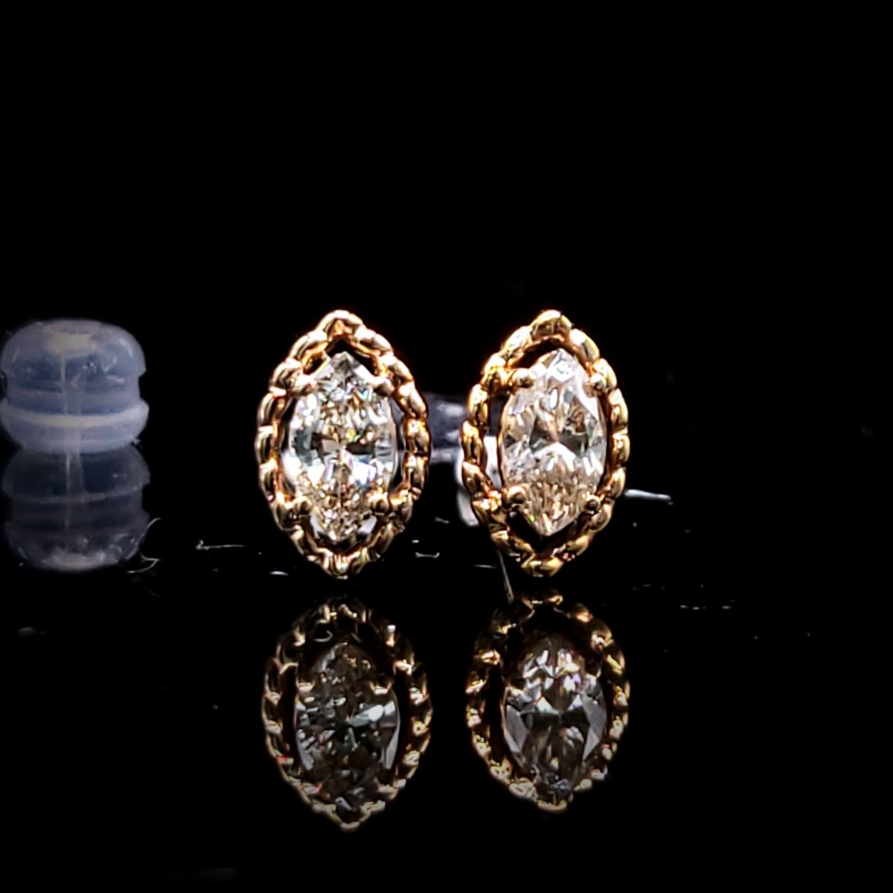 全新18K玫瑰金【主石48份欖尖形鑽石】耳環