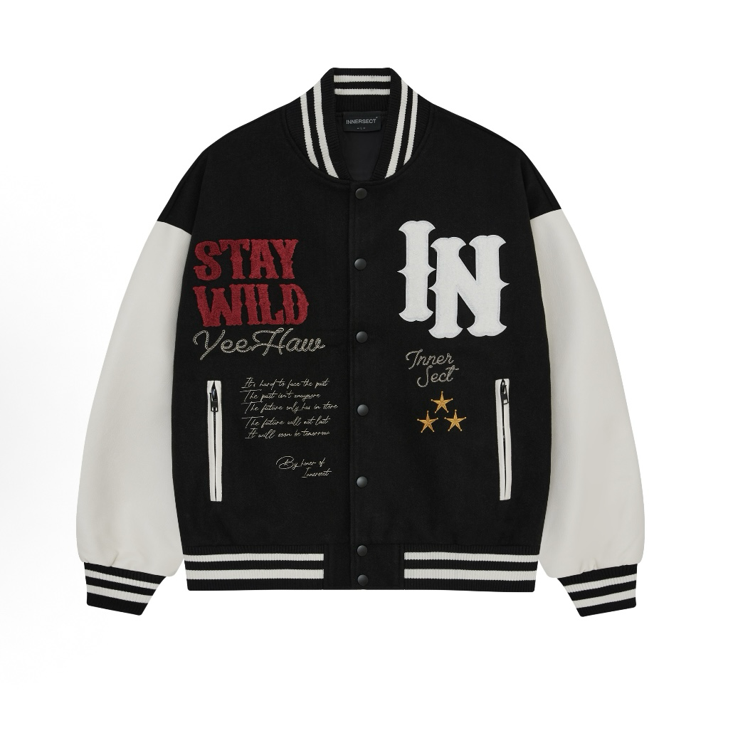 陳冠希 Clot INNERSECT 三生萬物 毛巾刺繡字母 印花拼接 美式復古棒球外套 男女同款 INN24FWTJK156