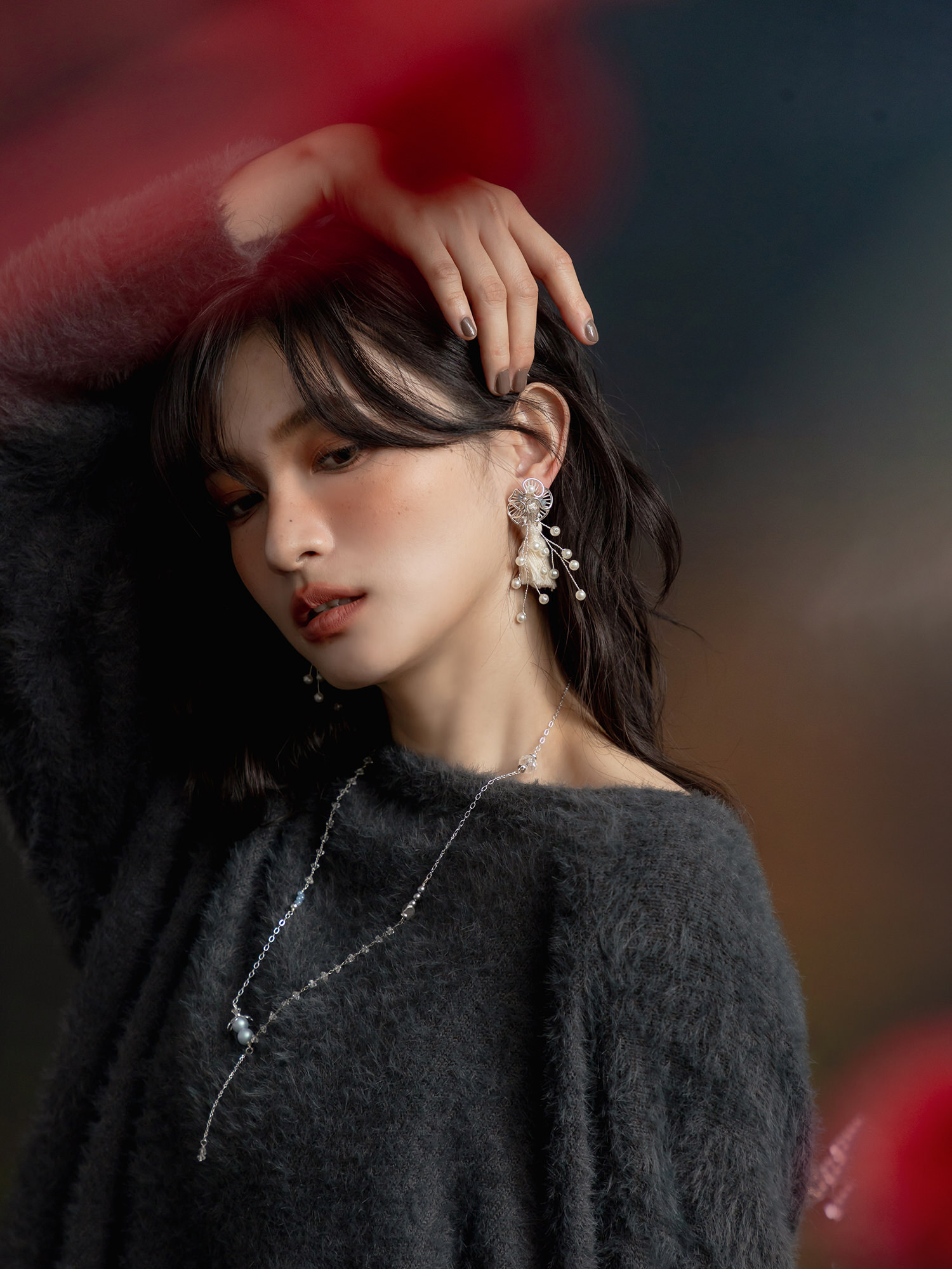 魔法少女。(3way)MUCHAT手作珍珠流蘇花純銀針耳環