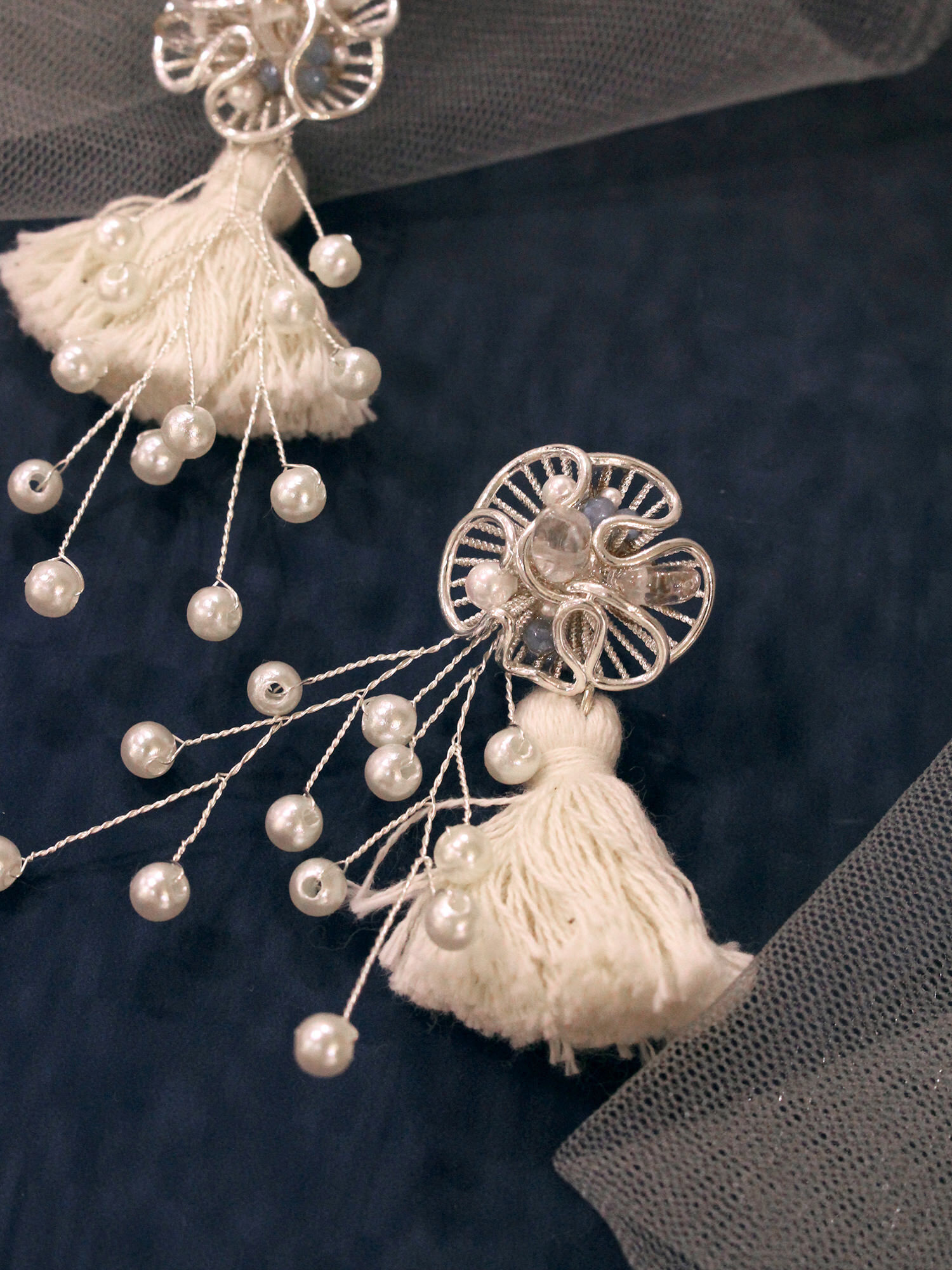 魔法少女。(3way)MUCHAT手作珍珠流蘇花純銀針耳環