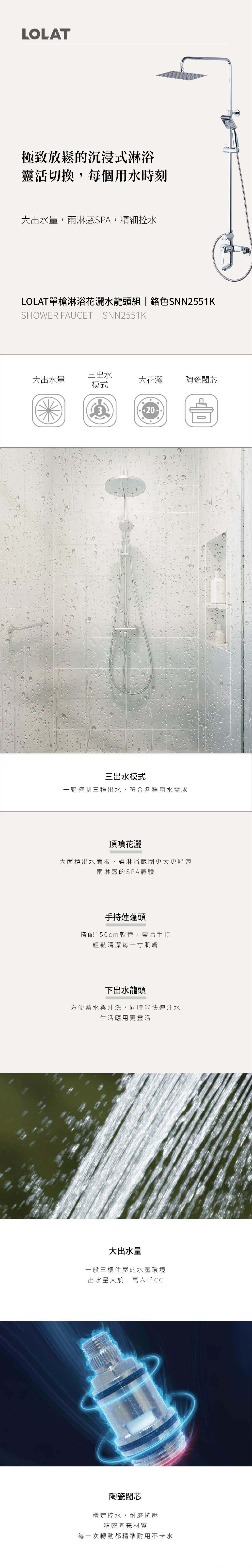 LOLAT單槍淋浴水龍頭花灑組-鉻色SNN2551K產品介紹。