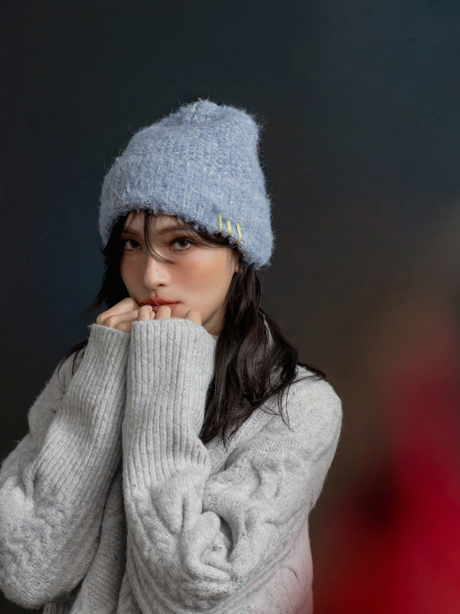 雪橇上有密碼。MUCHAT手作混色針織反摺毛帽 (寶寶藍)