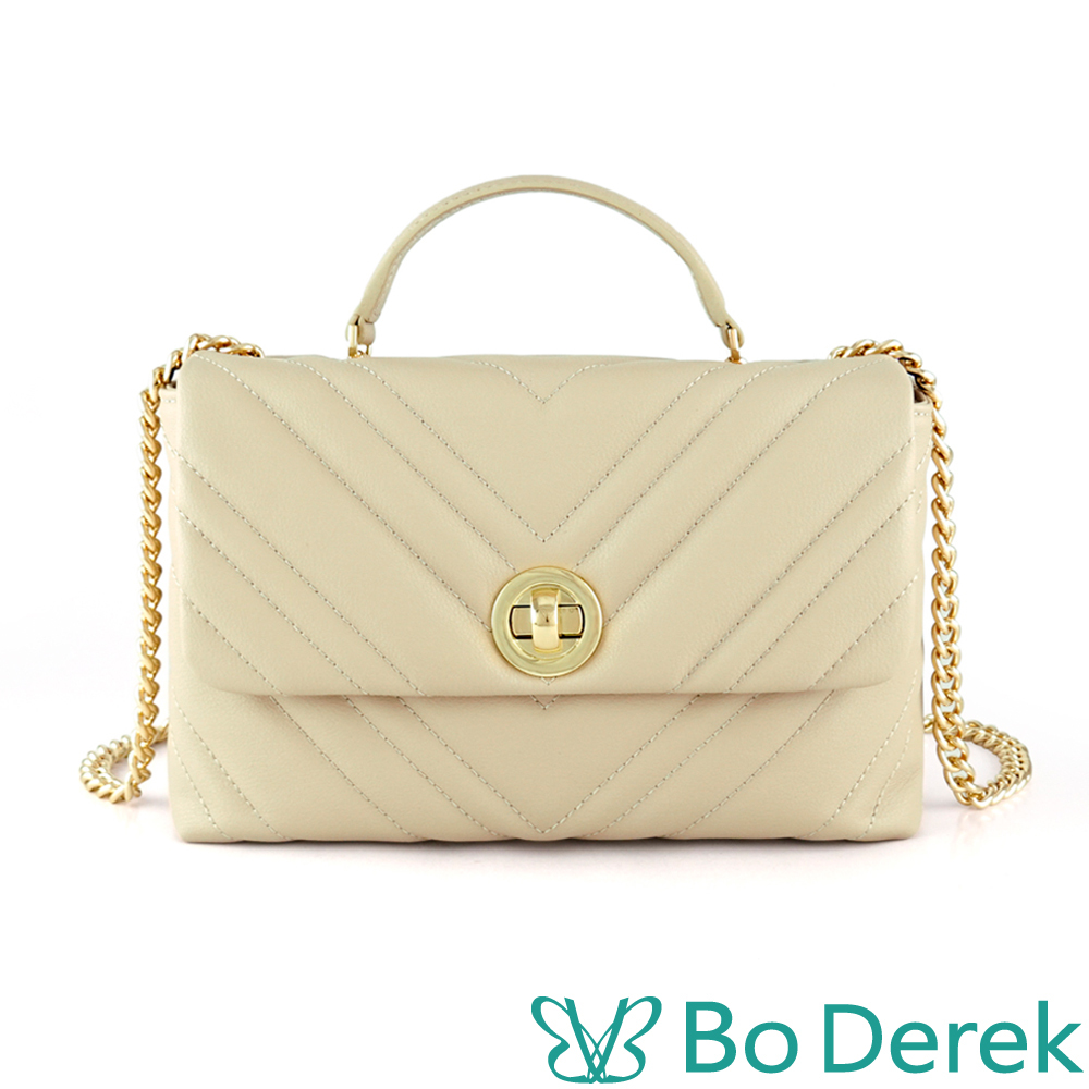 Bo Derek|轉鎖V型縫線紋肩背/斜背鏈帶包