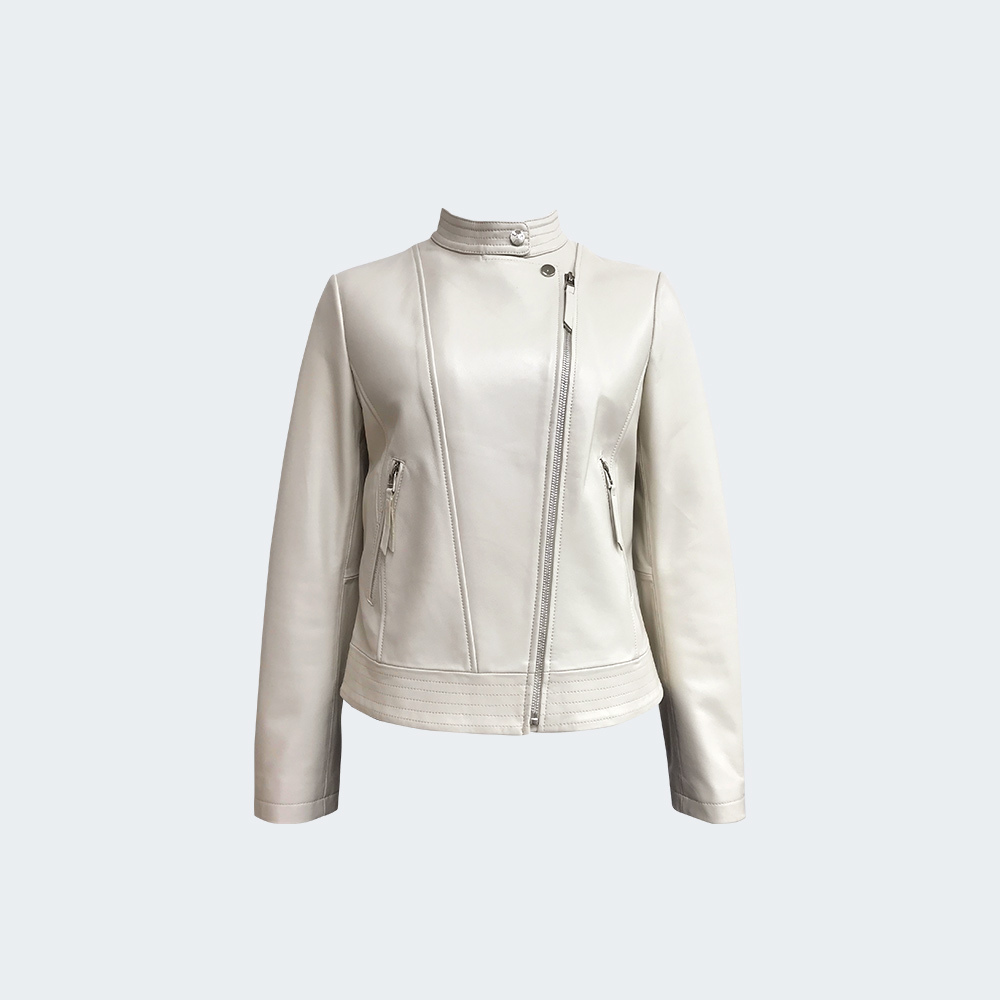 柔雅立裁真皮修身皮衣外套