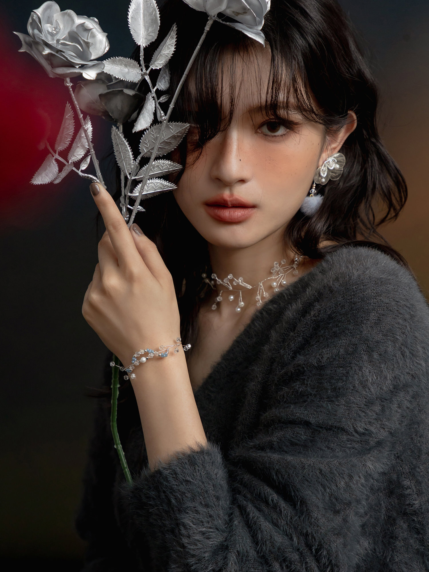 偷渡旅客。MUCHAT手作珍珠水晶枝芽項鍊