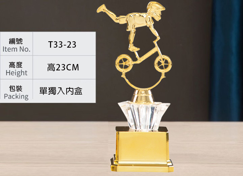 訂製單車金底獎盃 升級送彩色排版金貼 T33