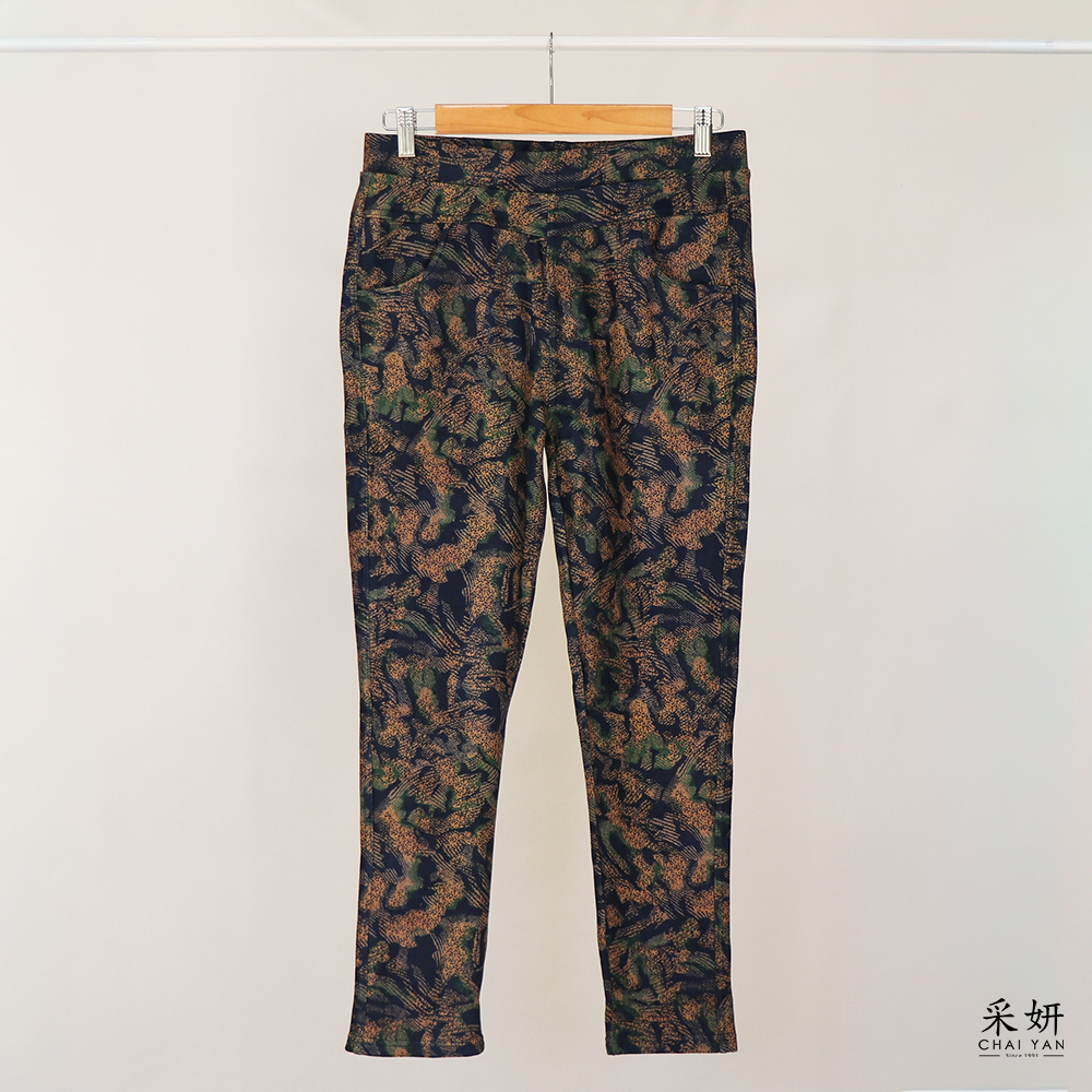 復古碎花修身鬆緊腰窄管長褲