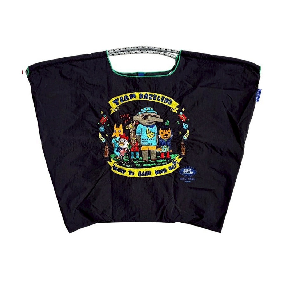 Ball＆Chain 刺繡環保購物袋 L號 - 黑 (32210301)