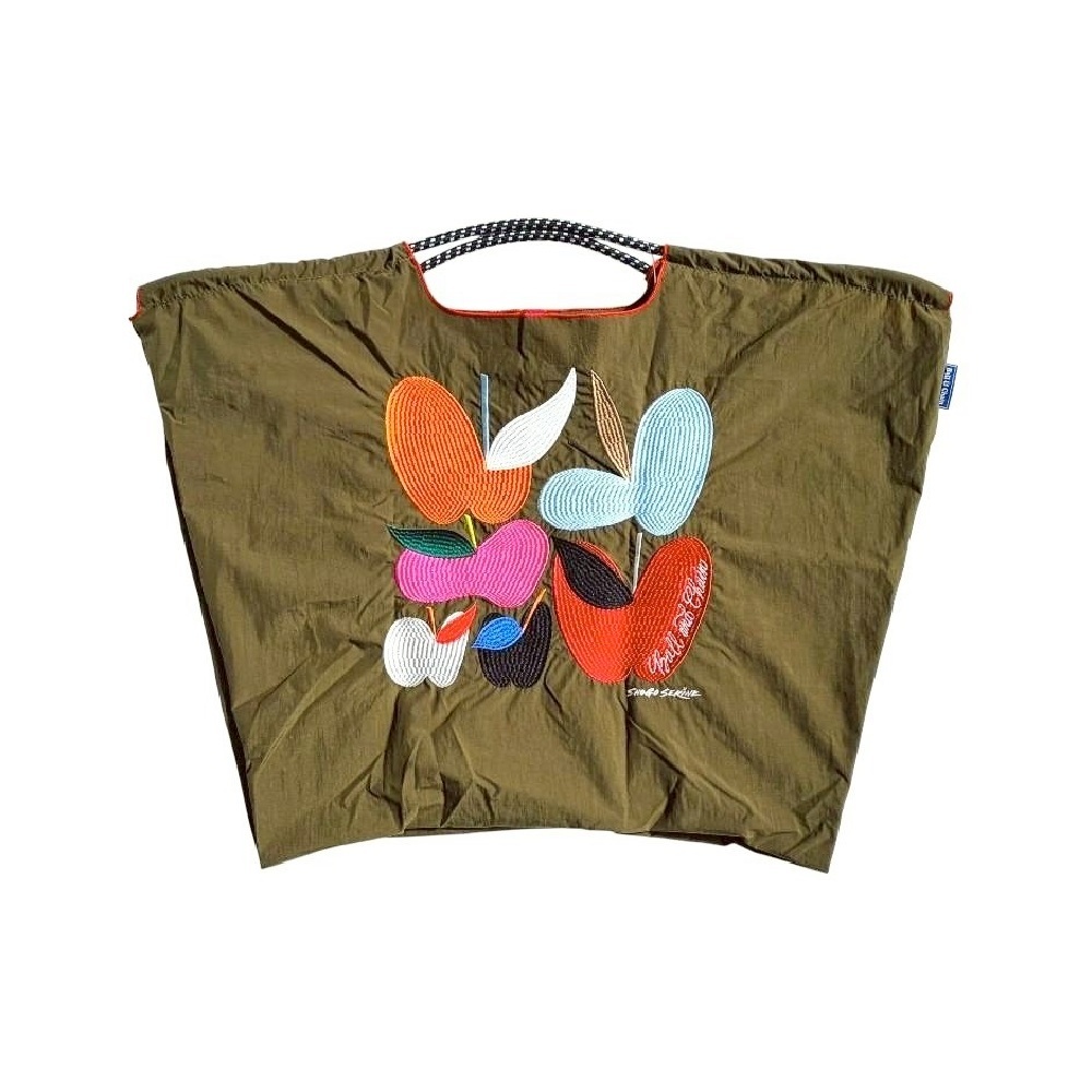 Ball＆Chain 刺繡環保購物袋 L號 - 橄欖綠 (32310113)