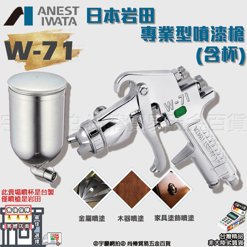 附發票｜岩田W71G上杯噴漆槍｜W71上杯式 1.5mm (噴杯台製) 岩田IWATA 重力式噴漆槍