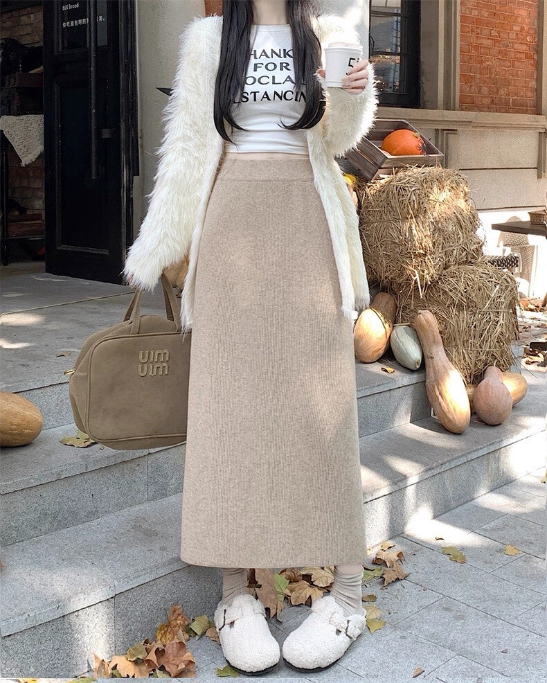 平紋針織內刷毛針織長裙