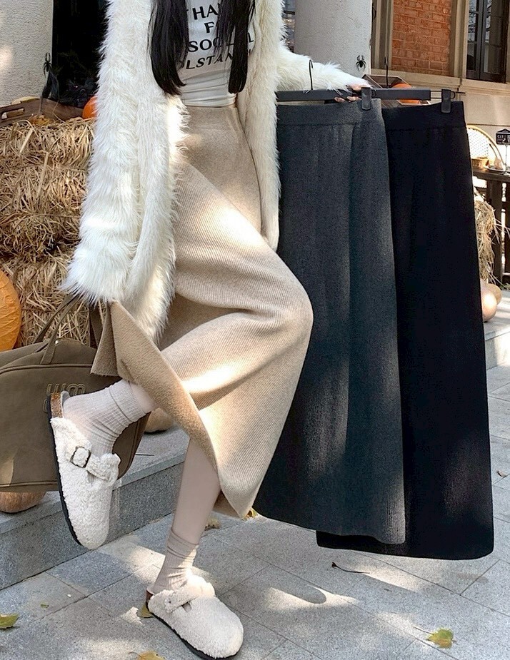 平紋針織內刷毛針織長裙