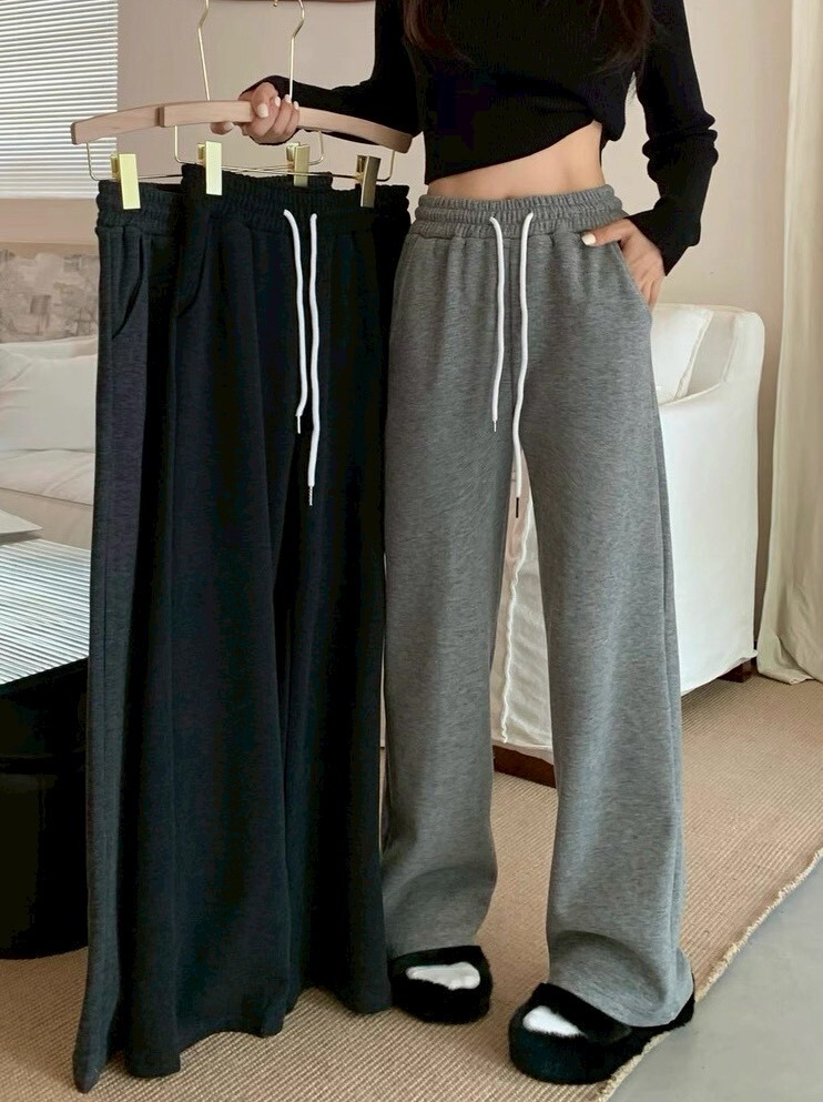 白繩內加絨素面寬褲