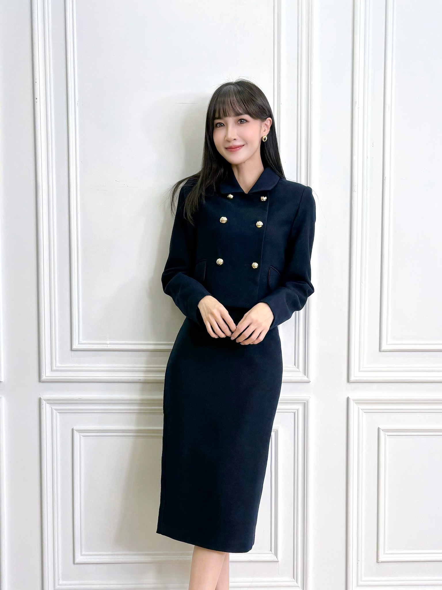 凱旋門金釦織紋窄裙套裝