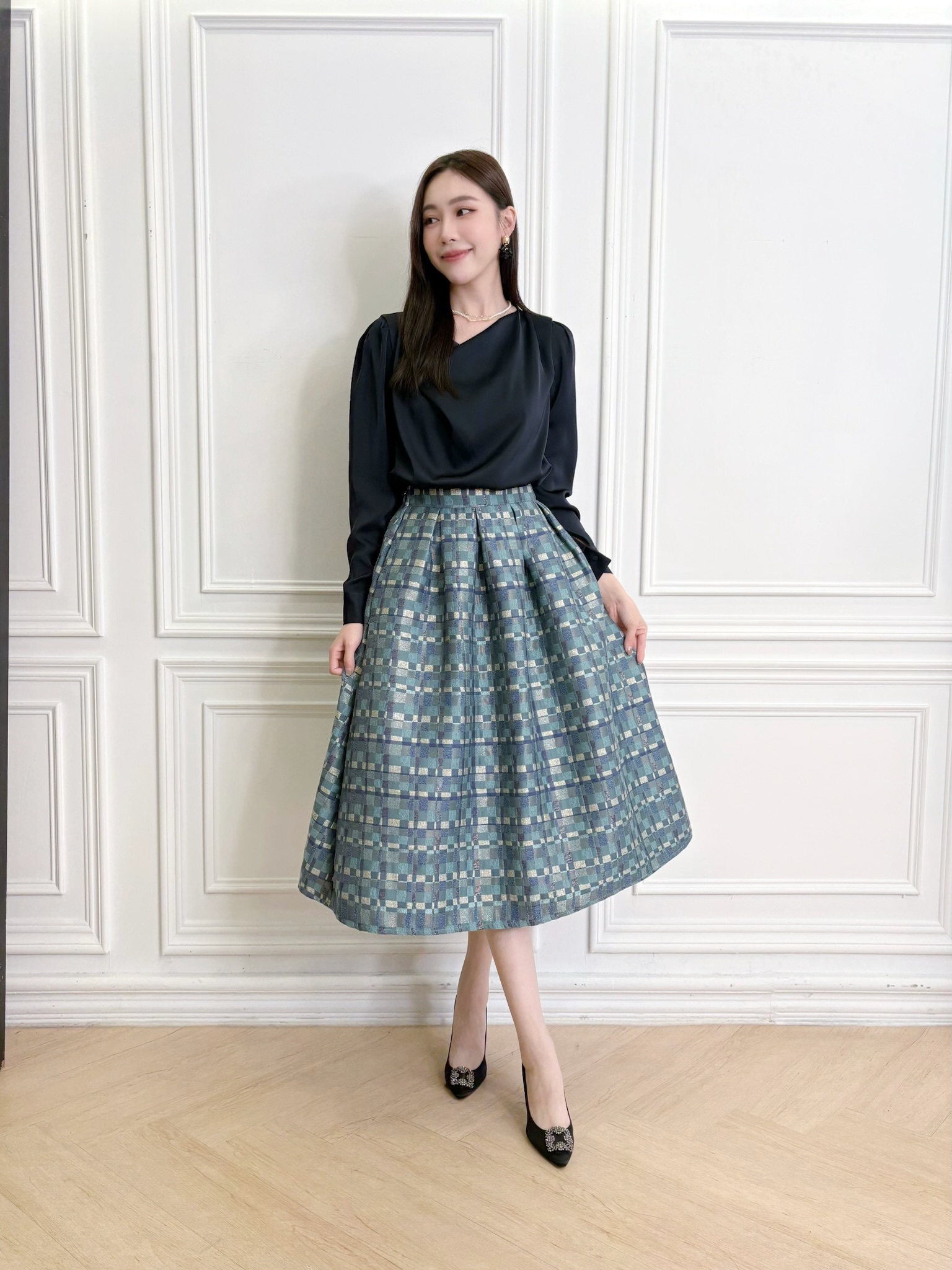 華麗感!格紋紗質大澎裙