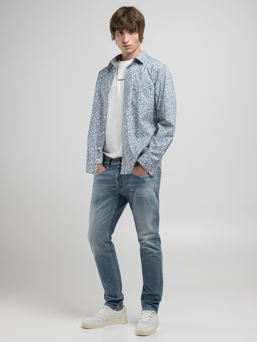 ANBASS 藍色修身丹寧牛仔褲