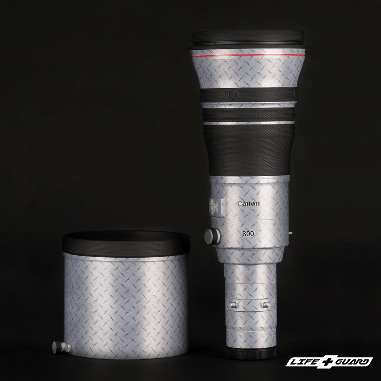 LIFE+GUARD 鏡頭貼膜特寫，鋼板銀風格設計，適用 Canon RF 800mm F5.6 L IS USM